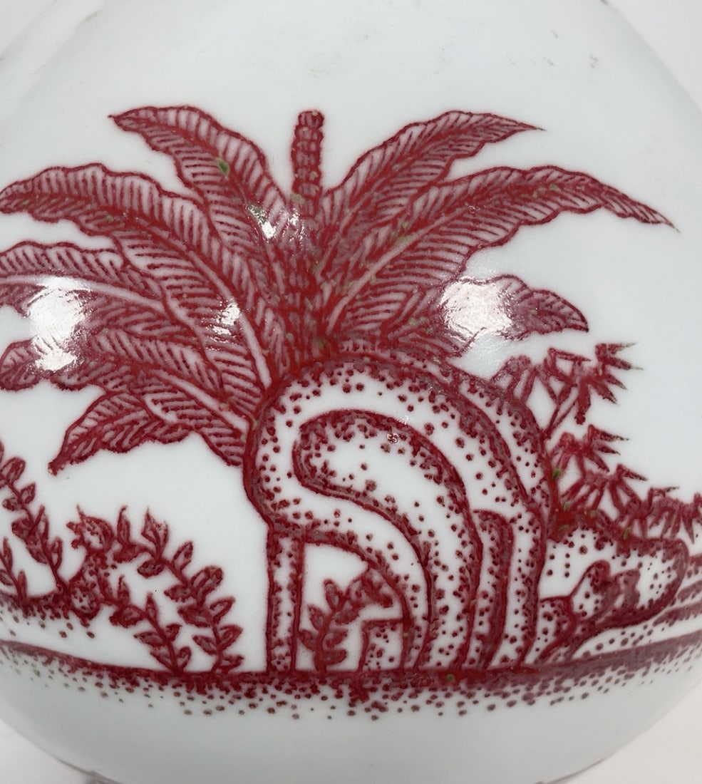 An Exquisite Underglaze-Red Banana Leaf Pattern Bamboo Pattern Vase - 8