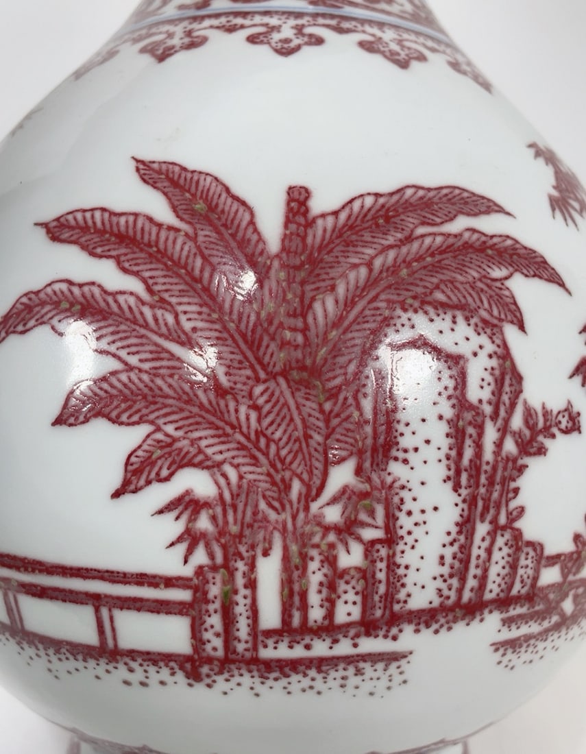 An Exquisite Underglaze-Red Banana Leaf Pattern Bamboo Pattern Vase - 9
