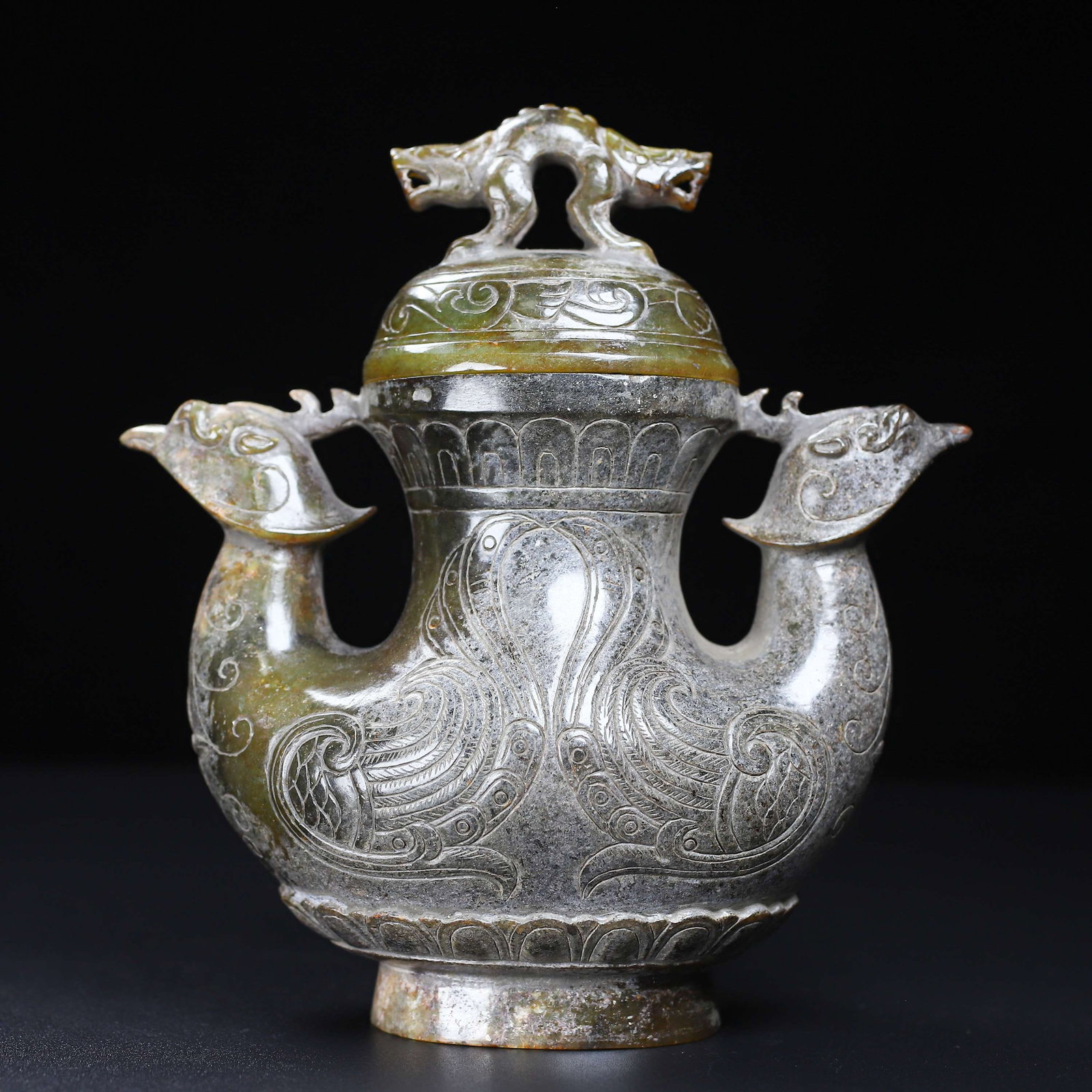 An Exquisite White Jade Phoenix Pattern Vase - 2