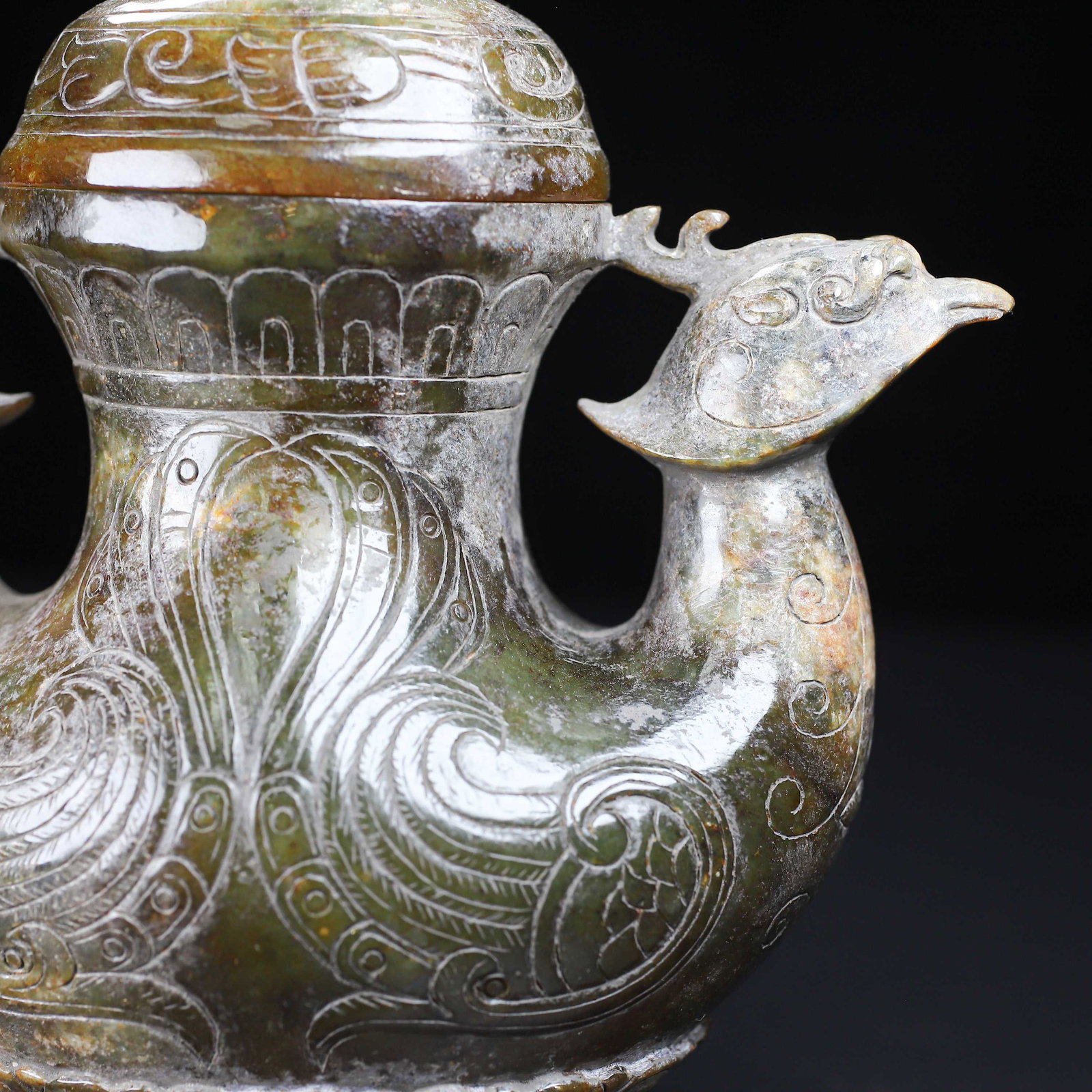 An Exquisite White Jade Phoenix Pattern Vase - 5