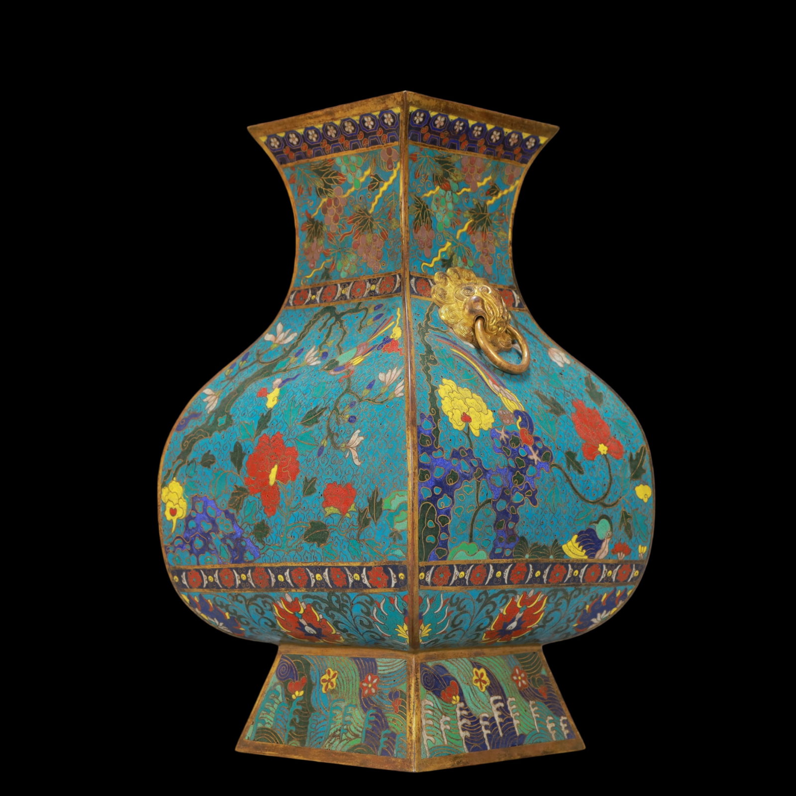 A Exquisite Cloisonne Flower and Bird Pattern Double-Ears Vase: A Exquisite Cloisonne Flower and Bird Pattern Double-Ears Vase Ming Dynasty, China Jingtai Six-character Mark Size:8.7inx15.7in