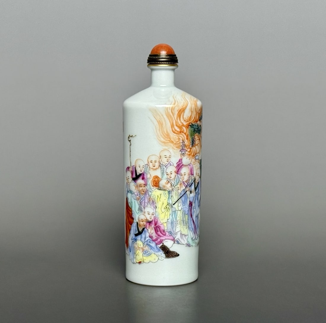 An Exquisite Famille-Rose Character and Story Pattern Snuff Bottle: An Exquisite Famille-Rose Character and Story Pattern Snuff Bottle Qing Dynasty, China Qianlong Six-character Mark
