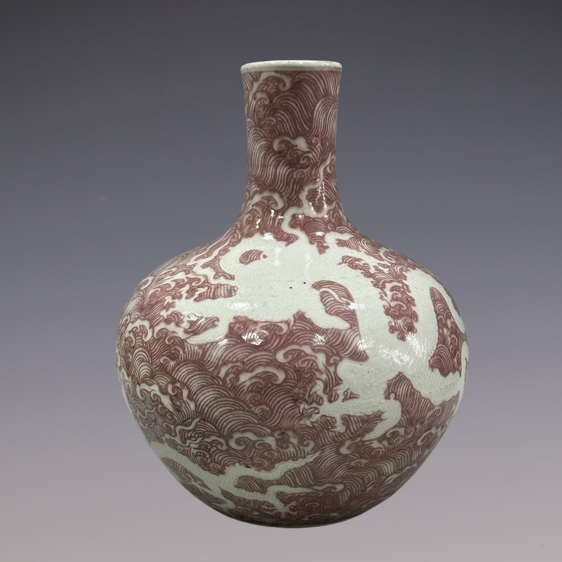 An Exquisite Underglaze-Red Seawater Pattern Dragon Pattern Vase (1 of 9)