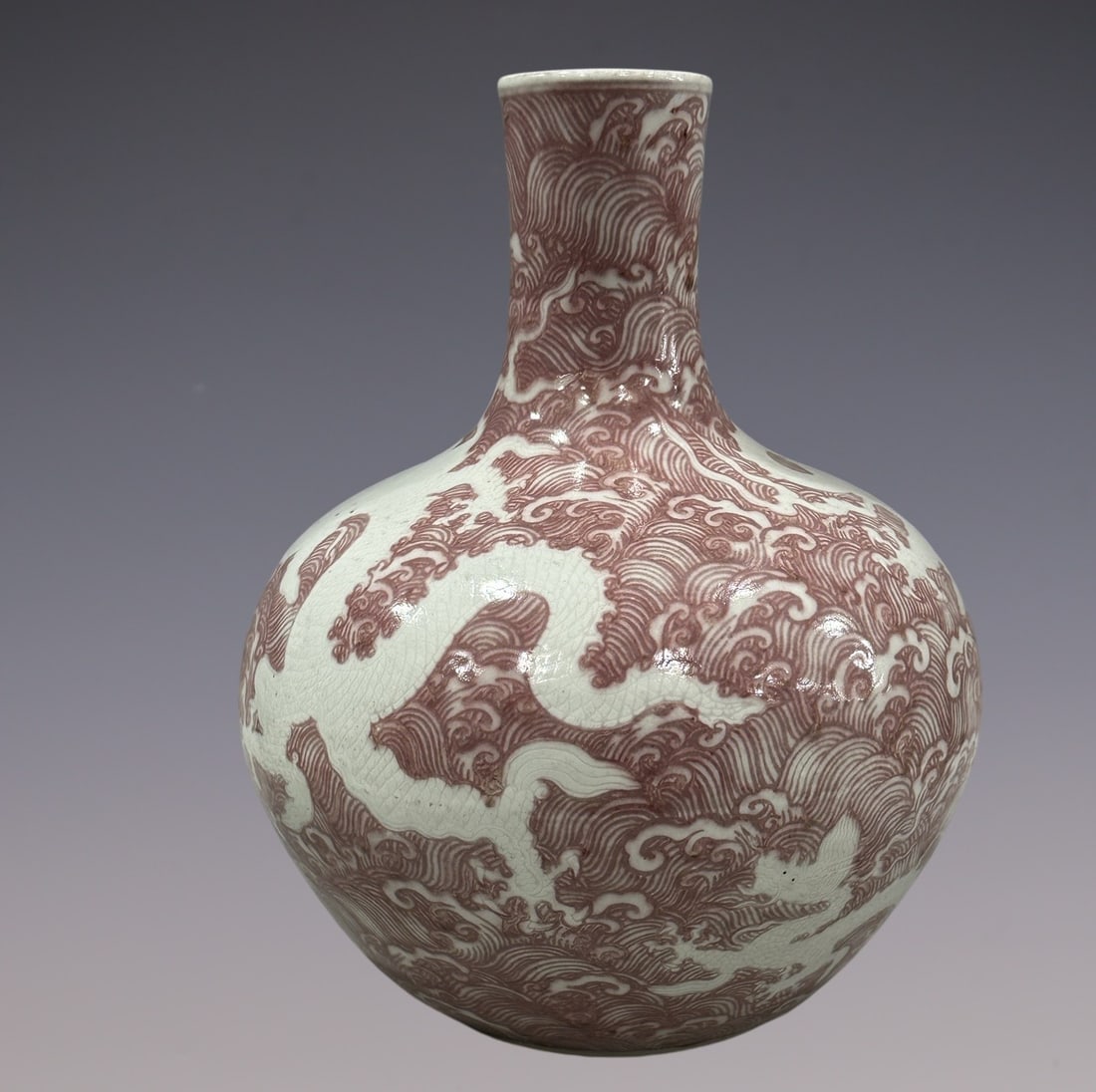 An Exquisite Underglaze-Red Seawater Pattern Dragon Pattern Vase - 3