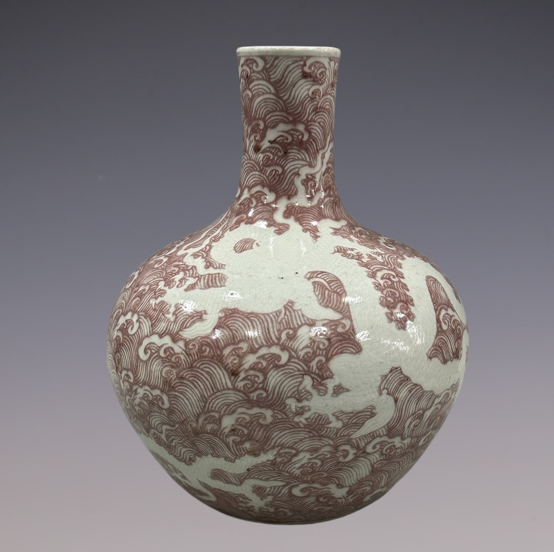 An Exquisite Underglaze-Red Seawater Pattern Dragon Pattern Vase - 4