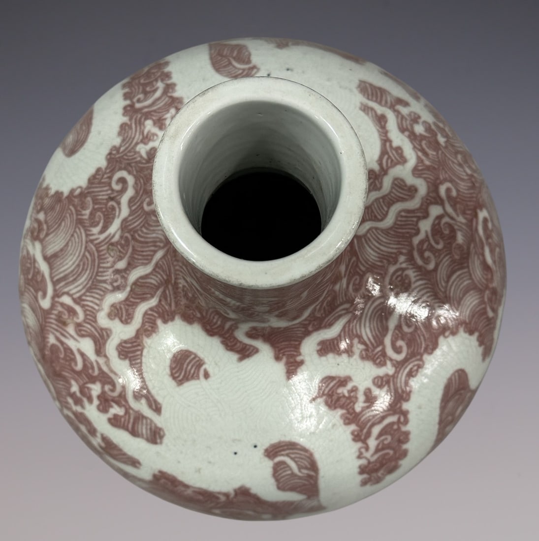 An Exquisite Underglaze-Red Seawater Pattern Dragon Pattern Vase - 7