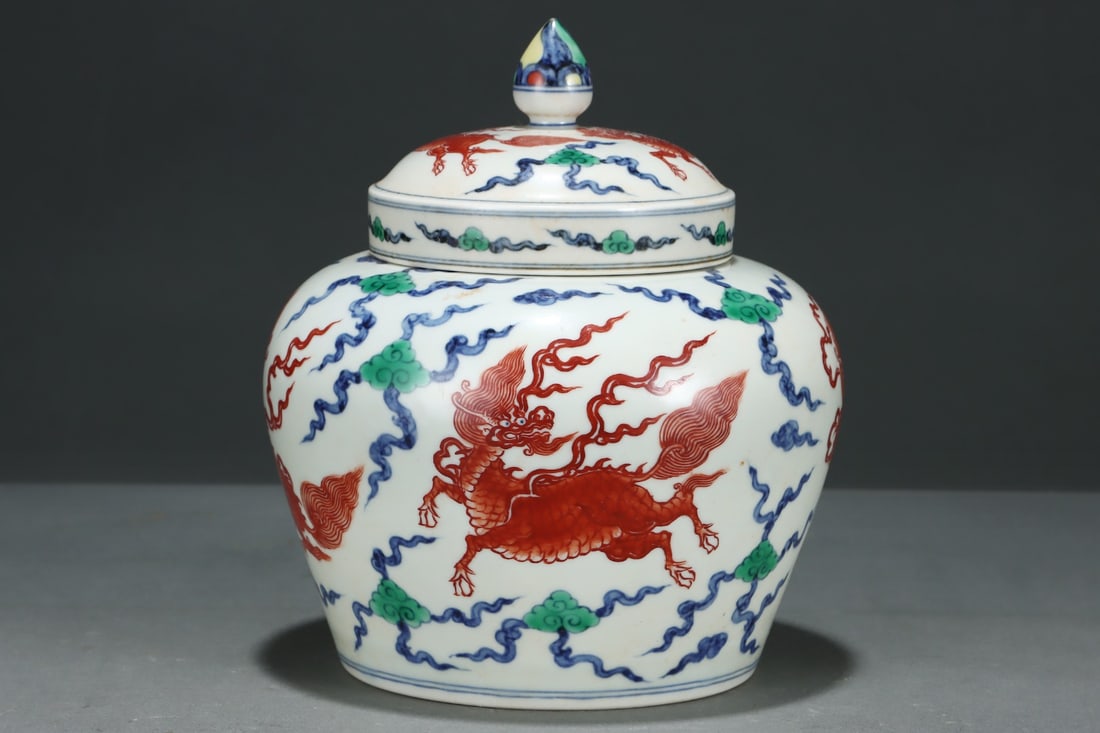 An Exquisite Doucai Kylin Pattern Jar - 3