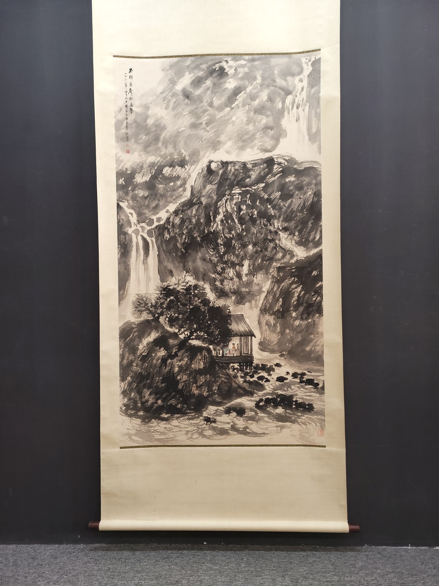 A Chinese Vertical Scroll Ink Painting of Landscape on Paper: A Chinese Vertical Scroll Ink Painting of Landscape on Paper Fu baoshi Without frame Size:37.2inx70.3in傅抱石山水 纸本立轴Without frame Size:94.5c