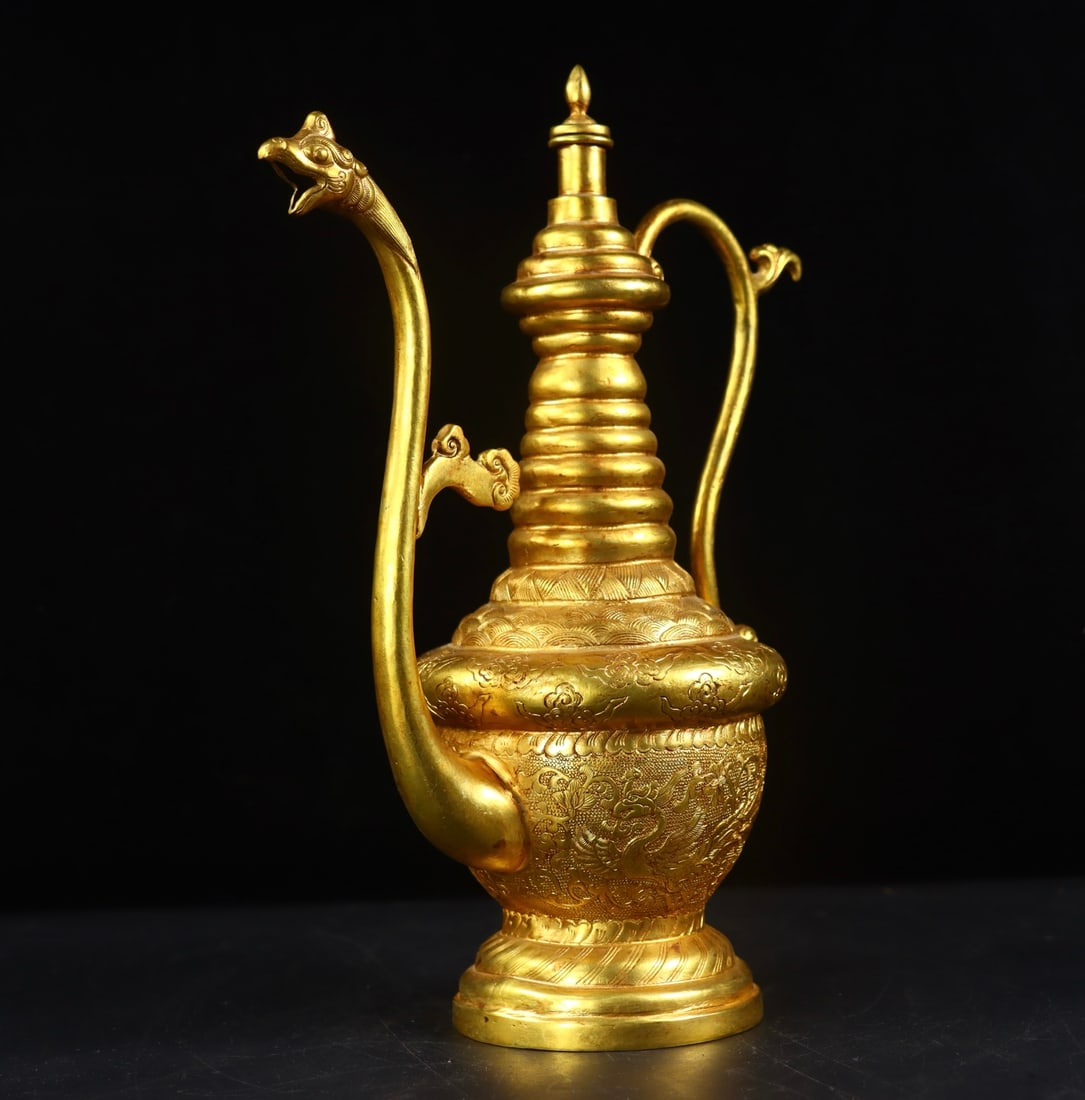 An Exquisite Gilt Bronze Phoenix Pattern Lotus Pattern Ewer - 4