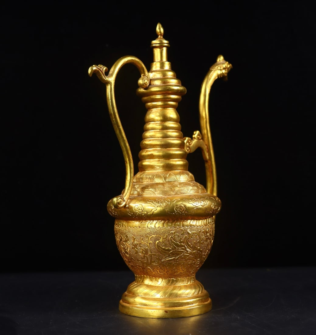 An Exquisite Gilt Bronze Phoenix Pattern Lotus Pattern Ewer - 5