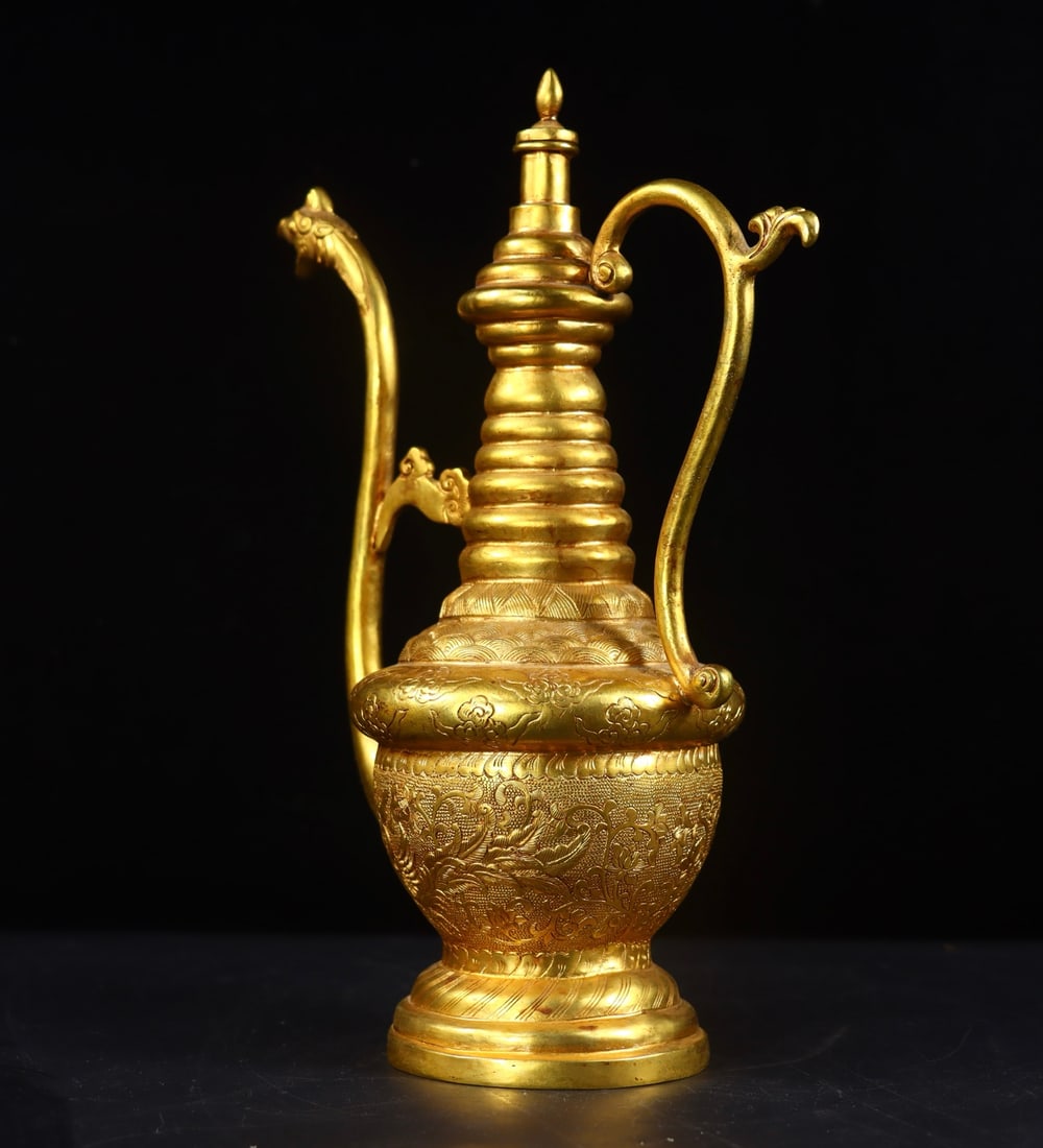 An Exquisite Gilt Bronze Phoenix Pattern Lotus Pattern Ewer - 6