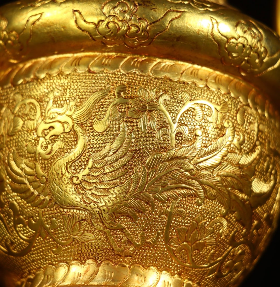 An Exquisite Gilt Bronze Phoenix Pattern Lotus Pattern Ewer - 8