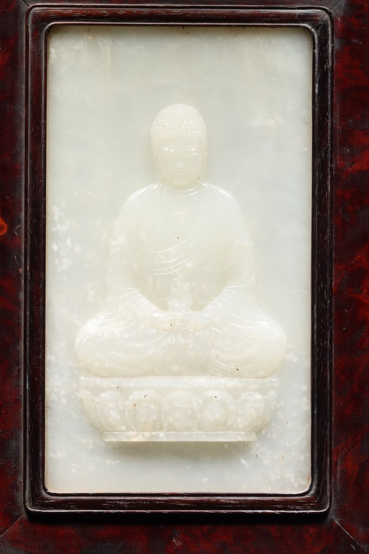 An Exquisite White Jade Buddha Statue Pattern With Scriptures Ornament - 3