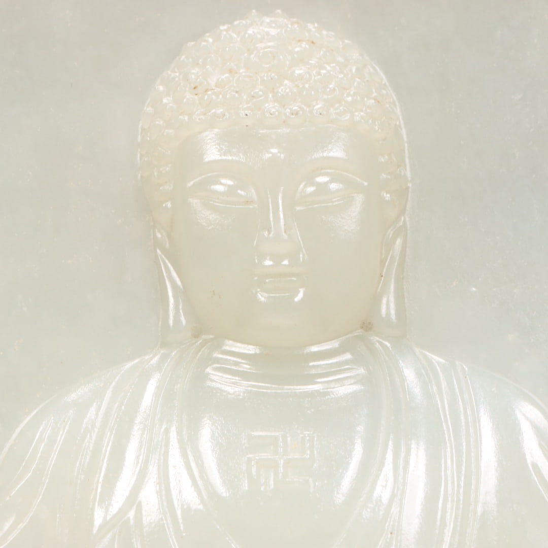 An Exquisite White Jade Buddha Statue Pattern With Scriptures Ornament - 4