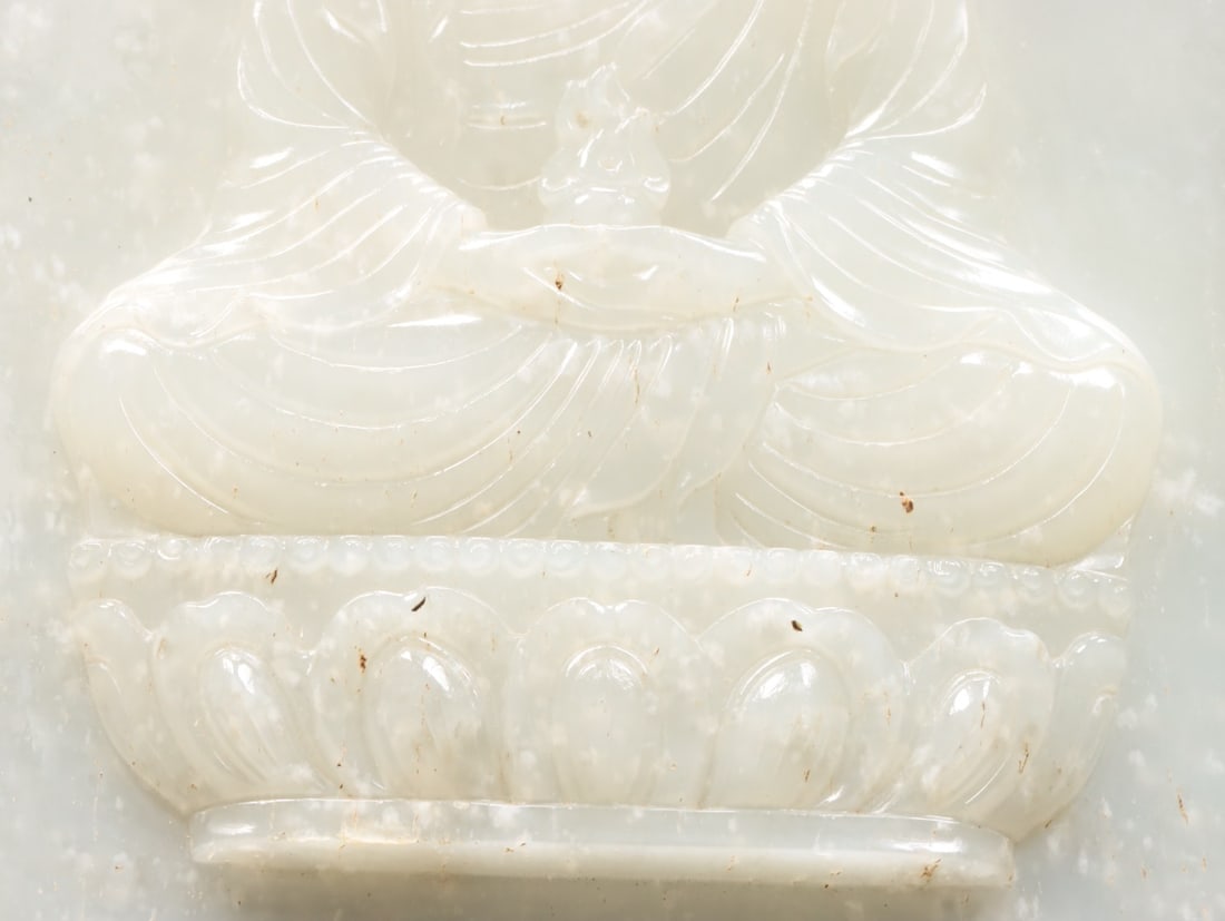 An Exquisite White Jade Buddha Statue Pattern With Scriptures Ornament - 5