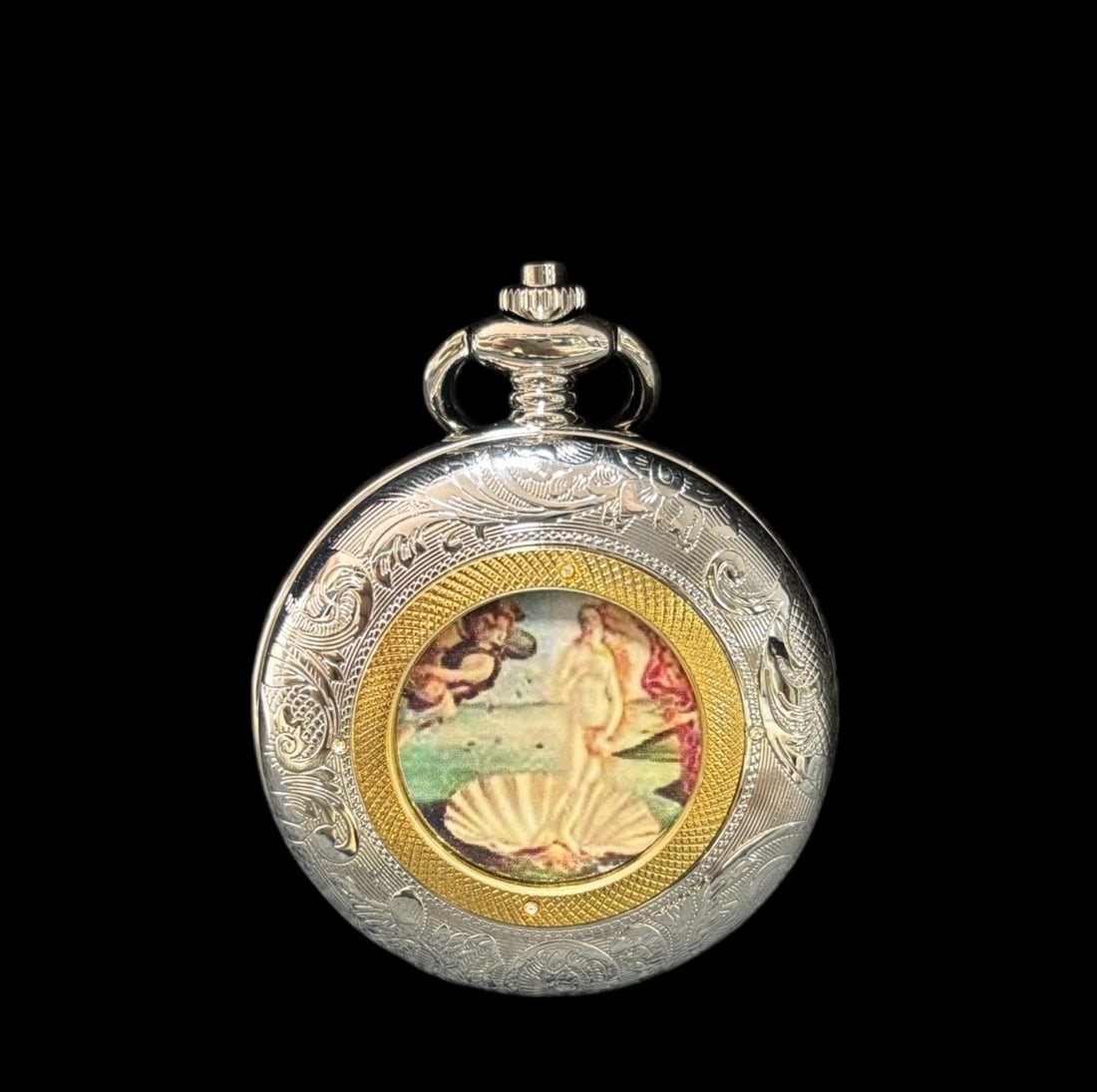 An Exquisite Gilt Silver Figure Pattern Flower Pattern Pocket watch: An Exquisite Gilt Silver Figure Pattern Flower Pattern Pocket watch Qing Dynasty, China Size:2in银鎏金人物纹花卉纹怀表 中国