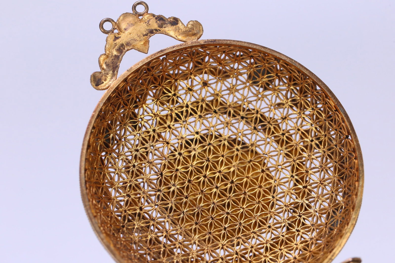An Exquisite Gilt Silver Inlaid Turquoise Bats and Peach Pattern Pendant - 9