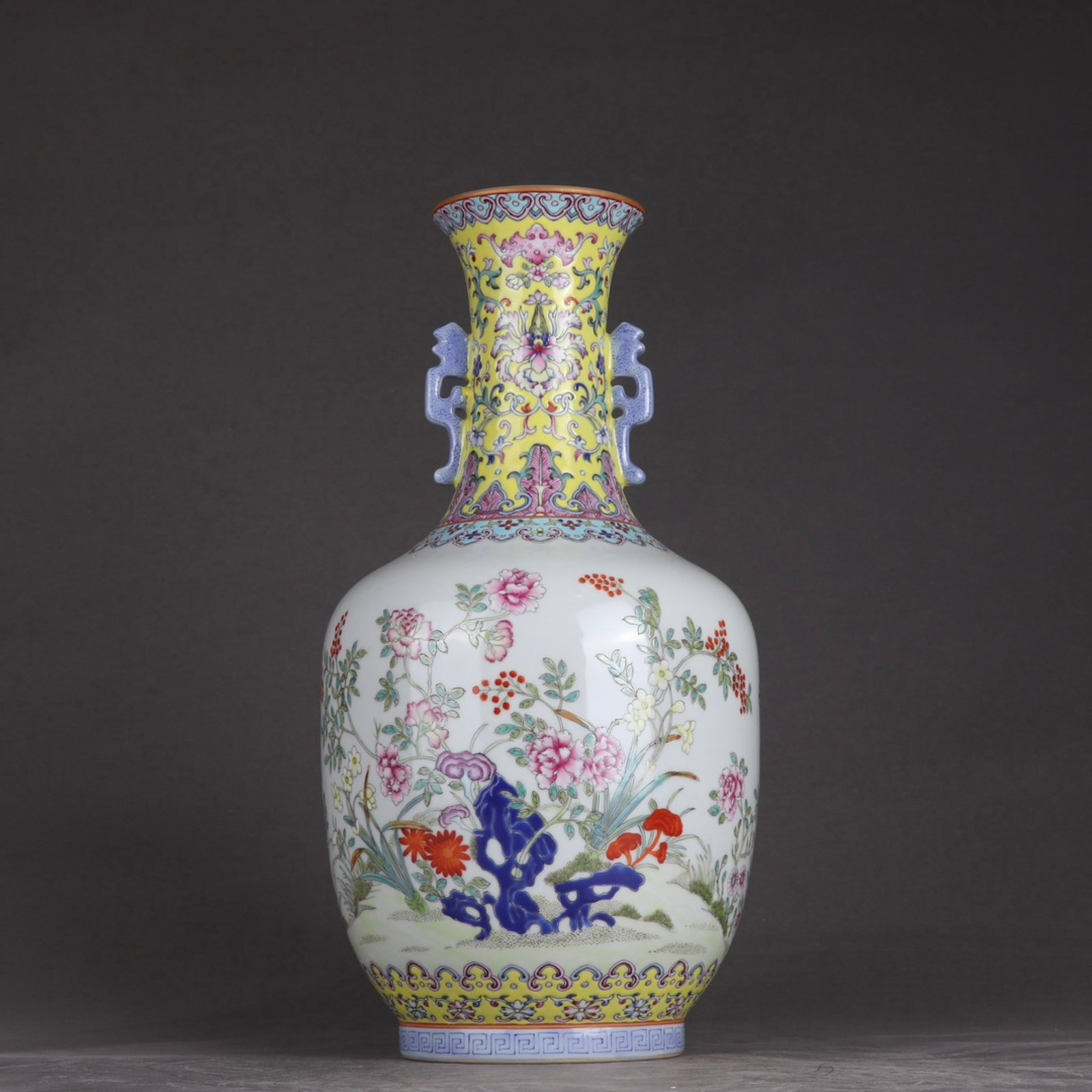 A Rare Famille-Rose Flower Pattern Double-Ears Vase (1 of 9)