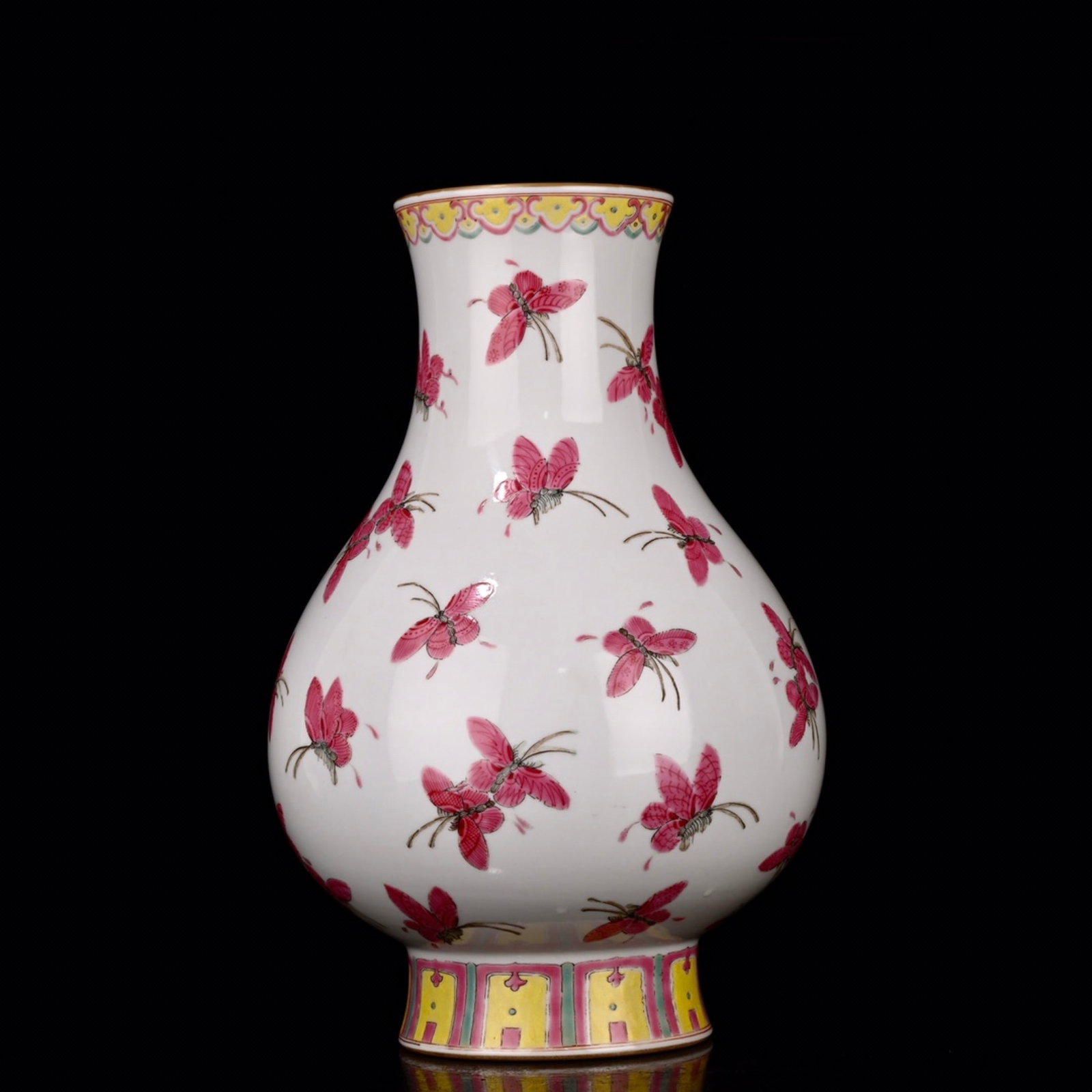 An Exquisite Ruby Red-Glazed Butterfly Pattern Incense Tube: An Exquisite Ruby Red-Glazed Butterfly Pattern Incense Tube,Qing Dynasty,China,Yongzheng Six-character Mark,Size:11inx7.1in