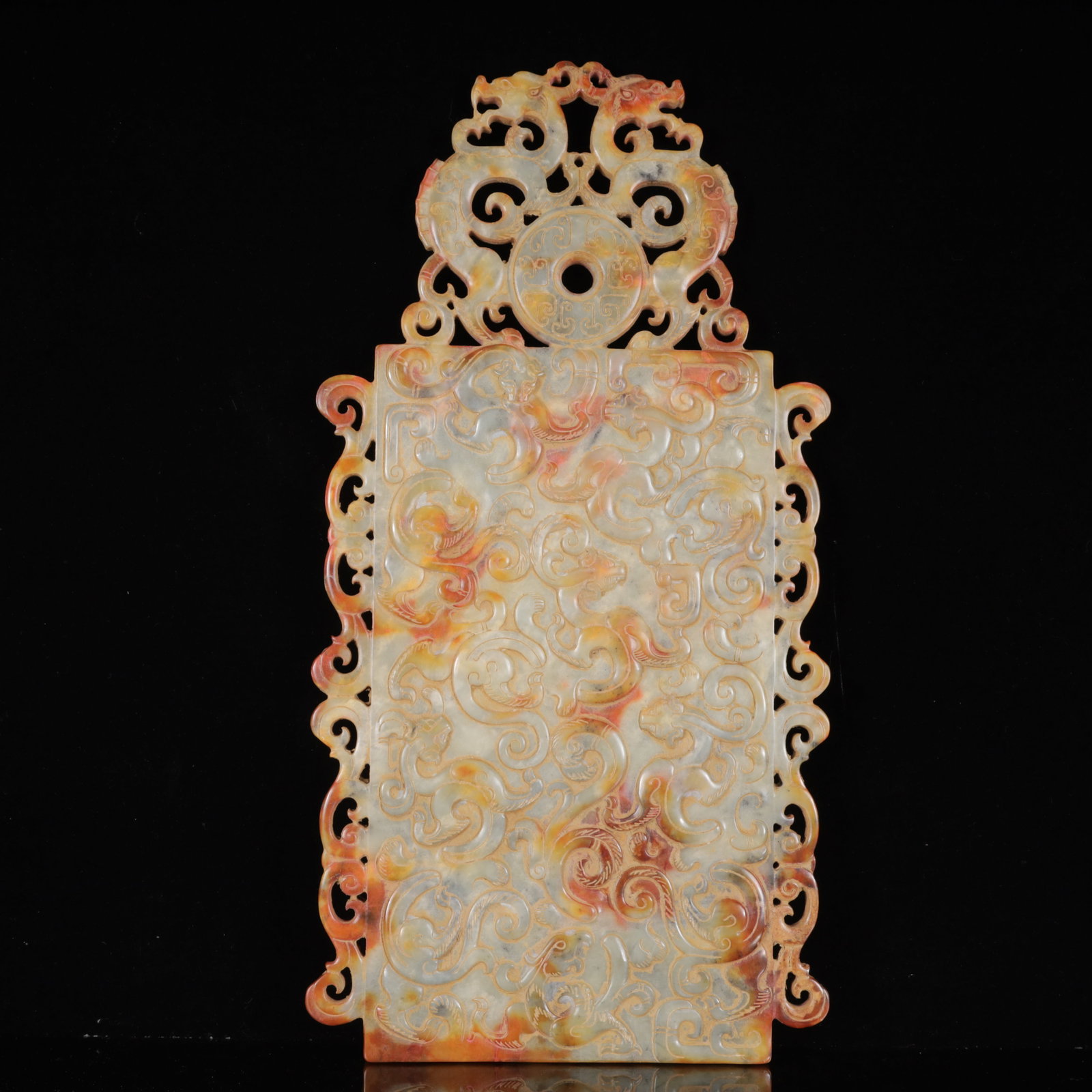 A Exquisite White Jade Chi-Dragon Pattern Ornament,with Poem: A Exquisite White Jade Chi-Dragon Pattern Ornament,with Poem,Qing Dynasty,China,Size:8.7inx0.8inx16.5in,Weight:2350g