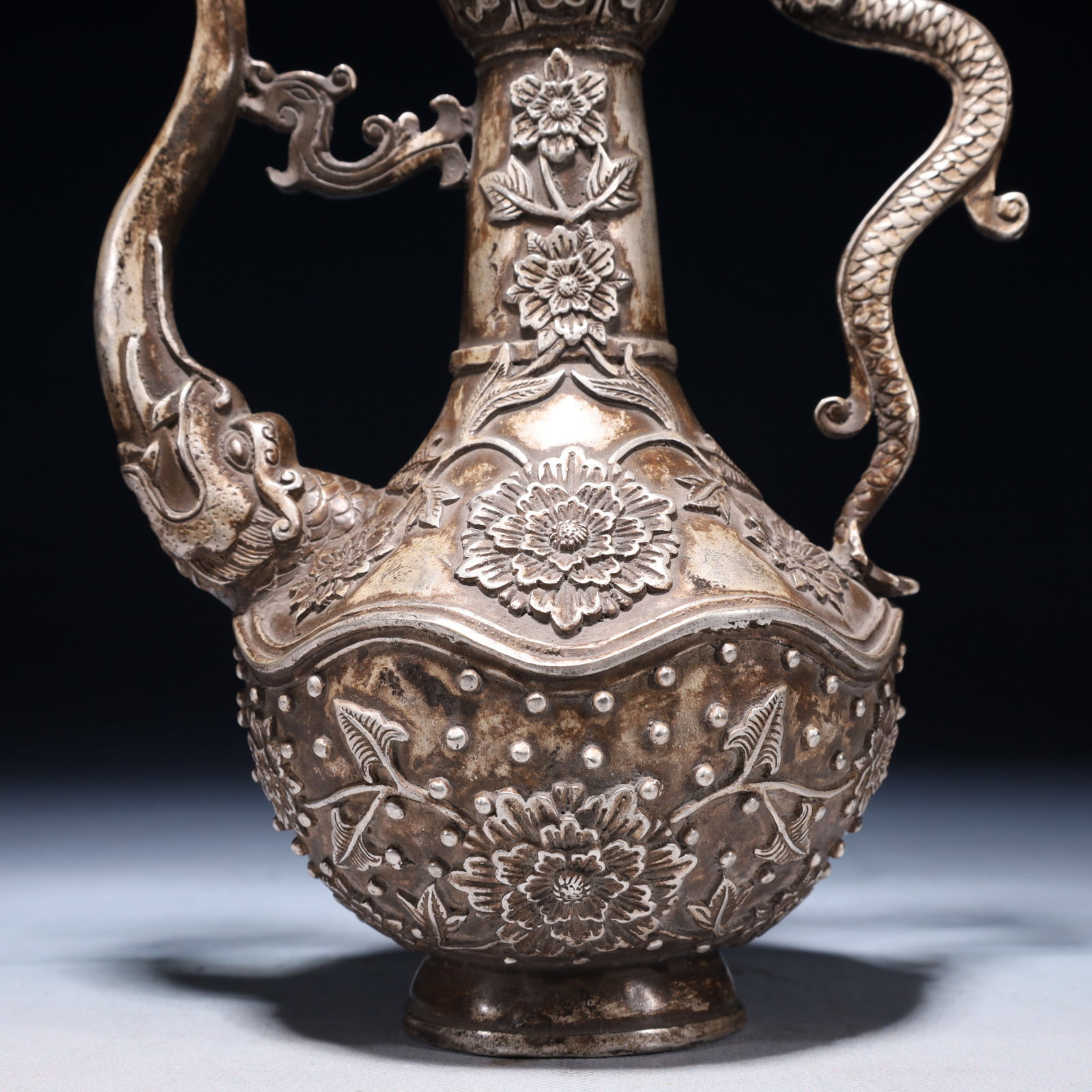 An Exquisite Silver-plated Bronze Flower Pattern Ewer - 10
