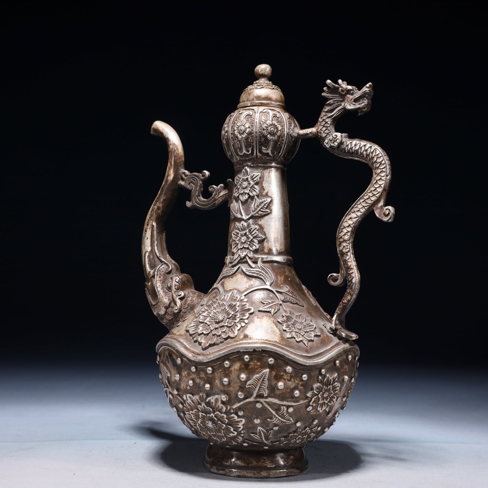 An Exquisite Silver-plated Bronze Flower Pattern Ewer - 11