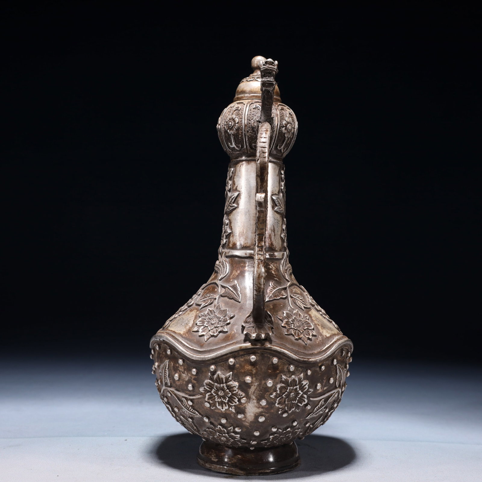 An Exquisite Silver-plated Bronze Flower Pattern Ewer - 12