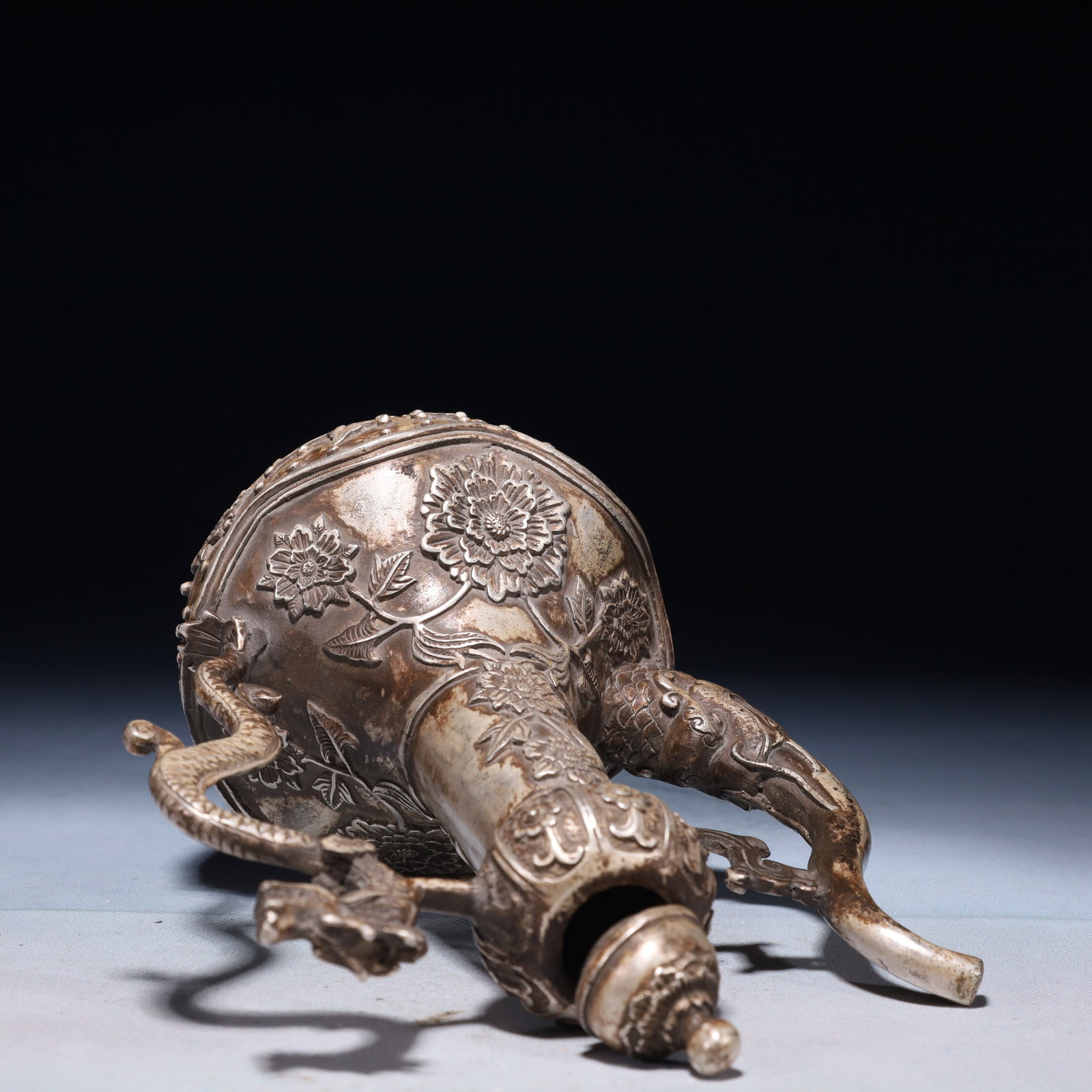 An Exquisite Silver-plated Bronze Flower Pattern Ewer - 13