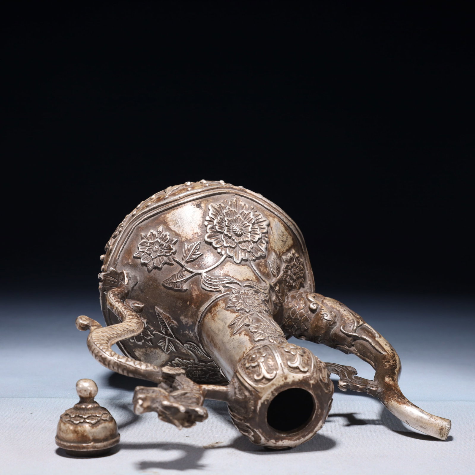 An Exquisite Silver-plated Bronze Flower Pattern Ewer - 14