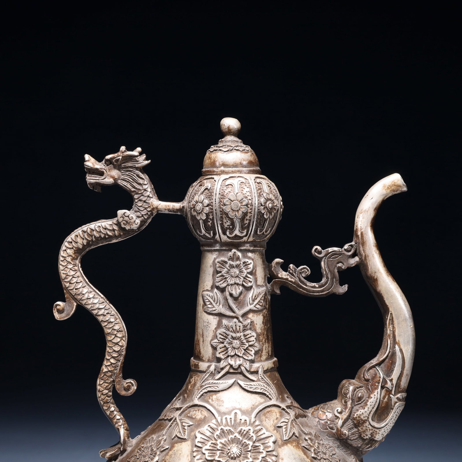 An Exquisite Silver-plated Bronze Flower Pattern Ewer - 2