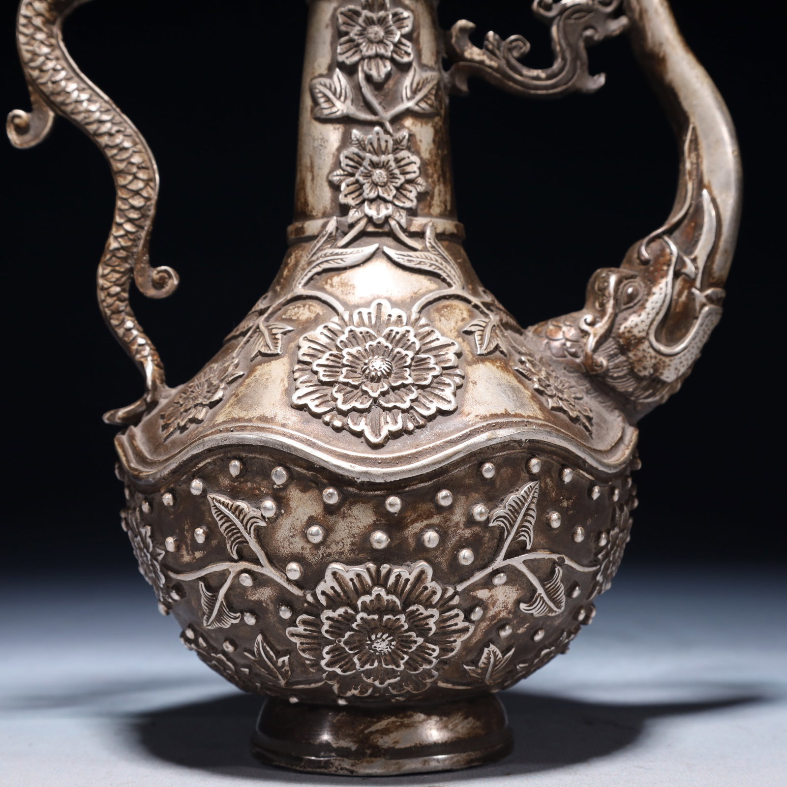 An Exquisite Silver-plated Bronze Flower Pattern Ewer - 3