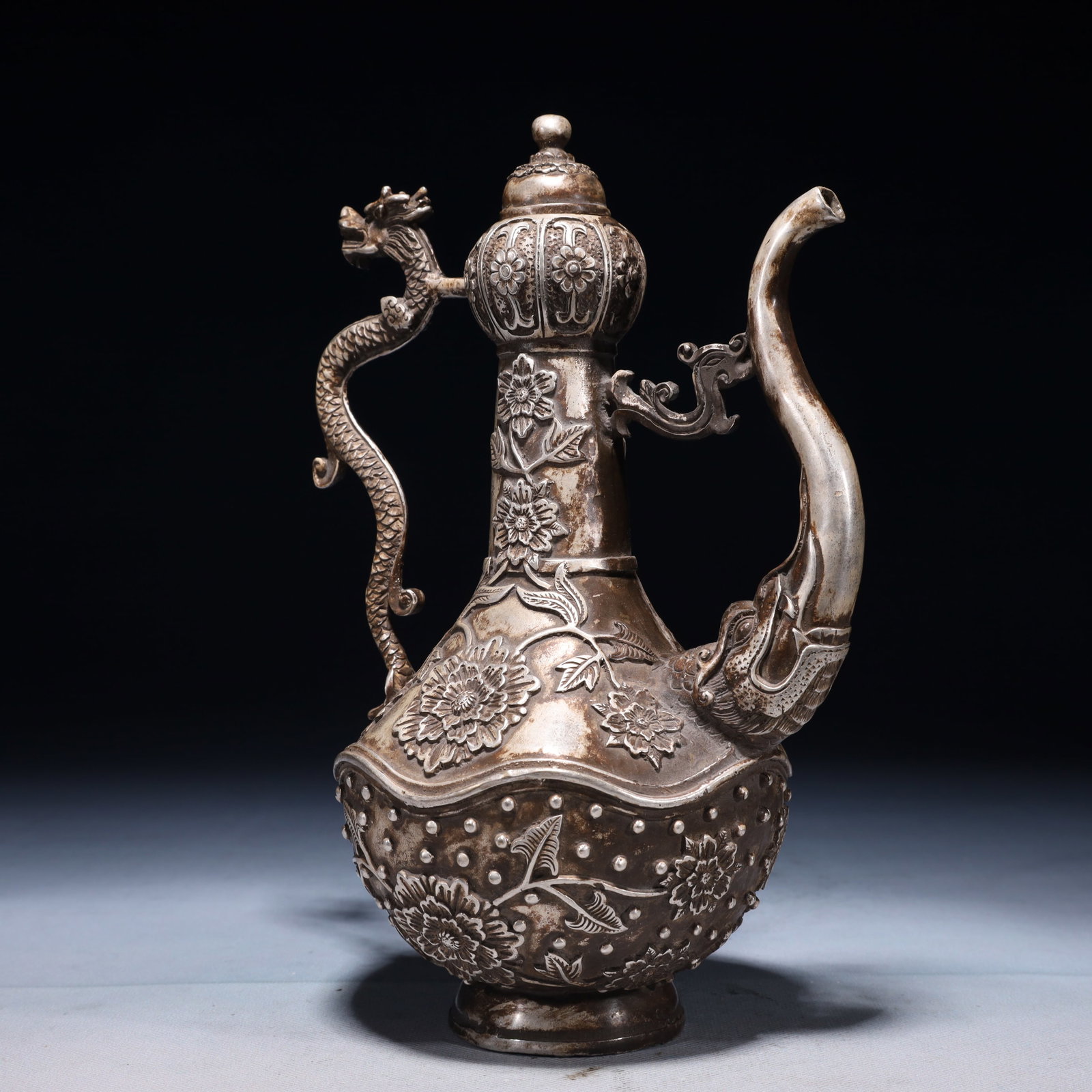 An Exquisite Silver-plated Bronze Flower Pattern Ewer - 4