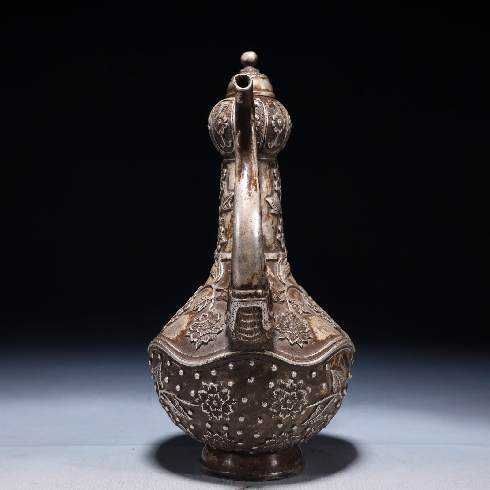 An Exquisite Silver-plated Bronze Flower Pattern Ewer - 6