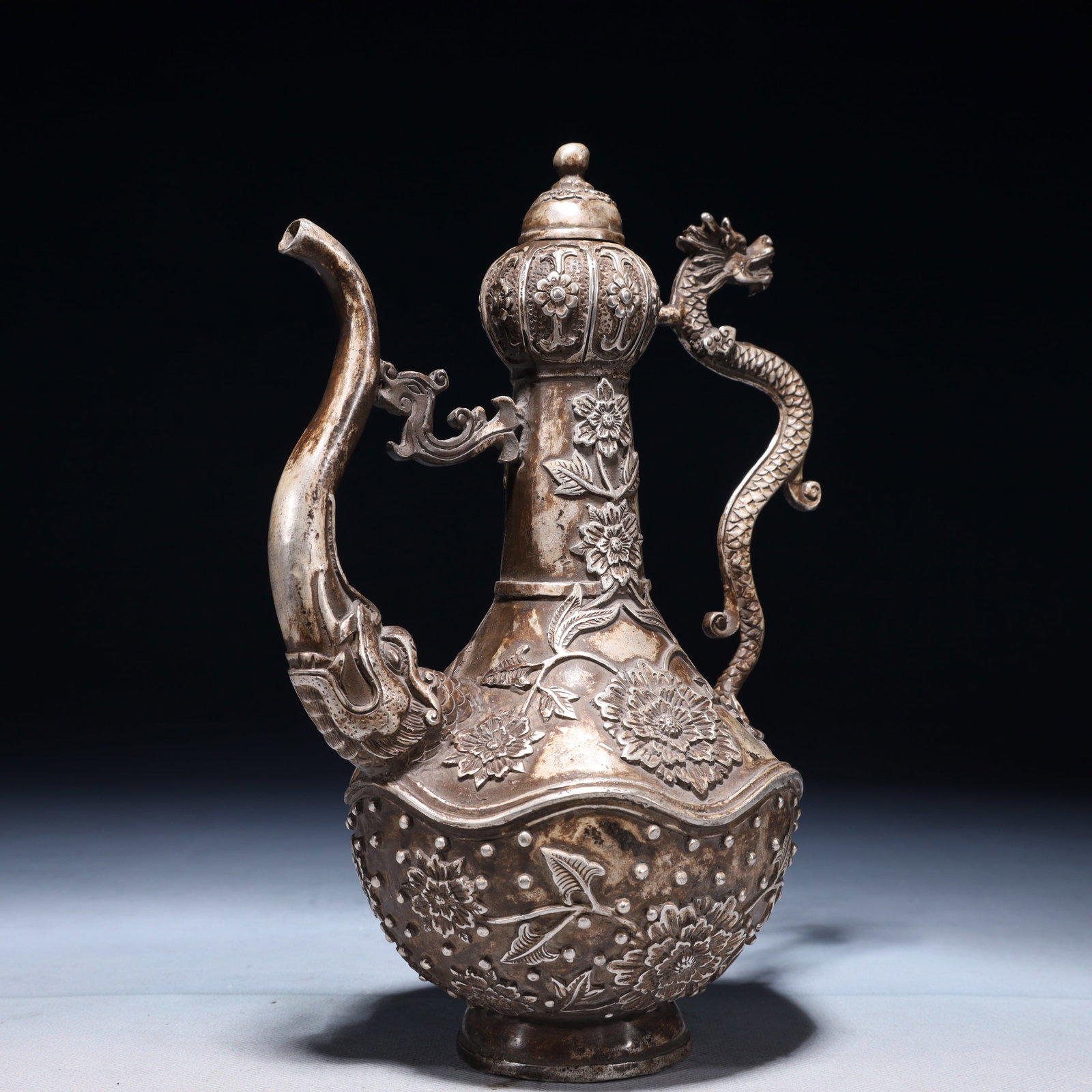 An Exquisite Silver-plated Bronze Flower Pattern Ewer - 7