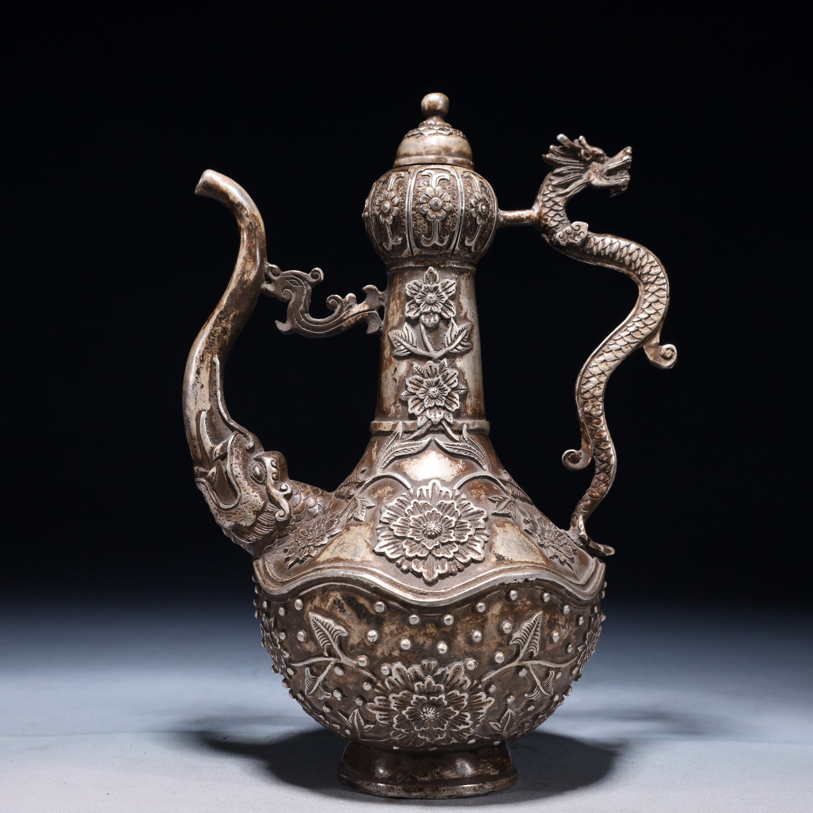 An Exquisite Silver-plated Bronze Flower Pattern Ewer - 8
