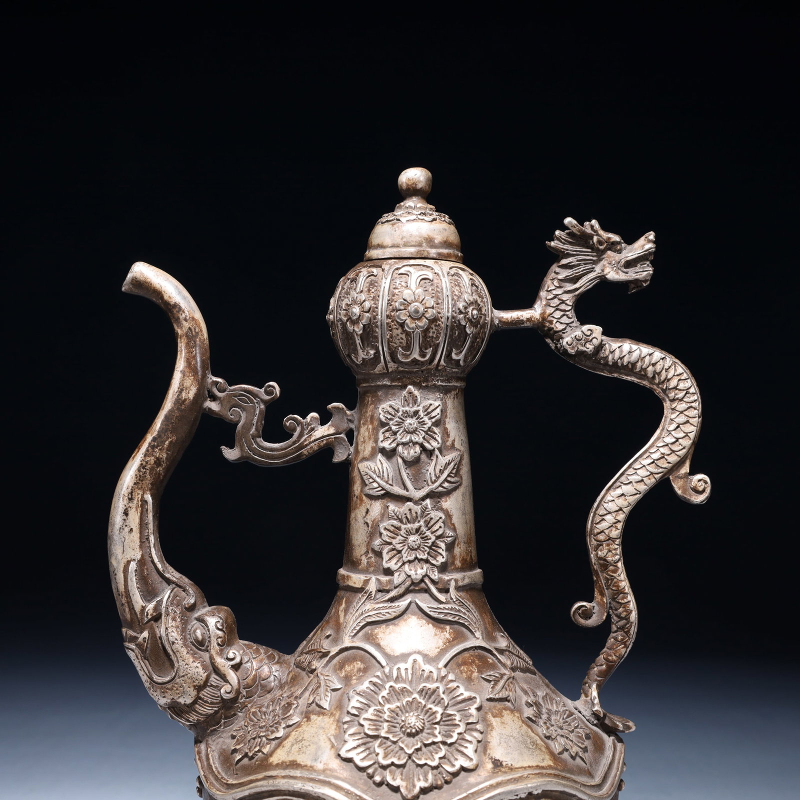 An Exquisite Silver-plated Bronze Flower Pattern Ewer - 9