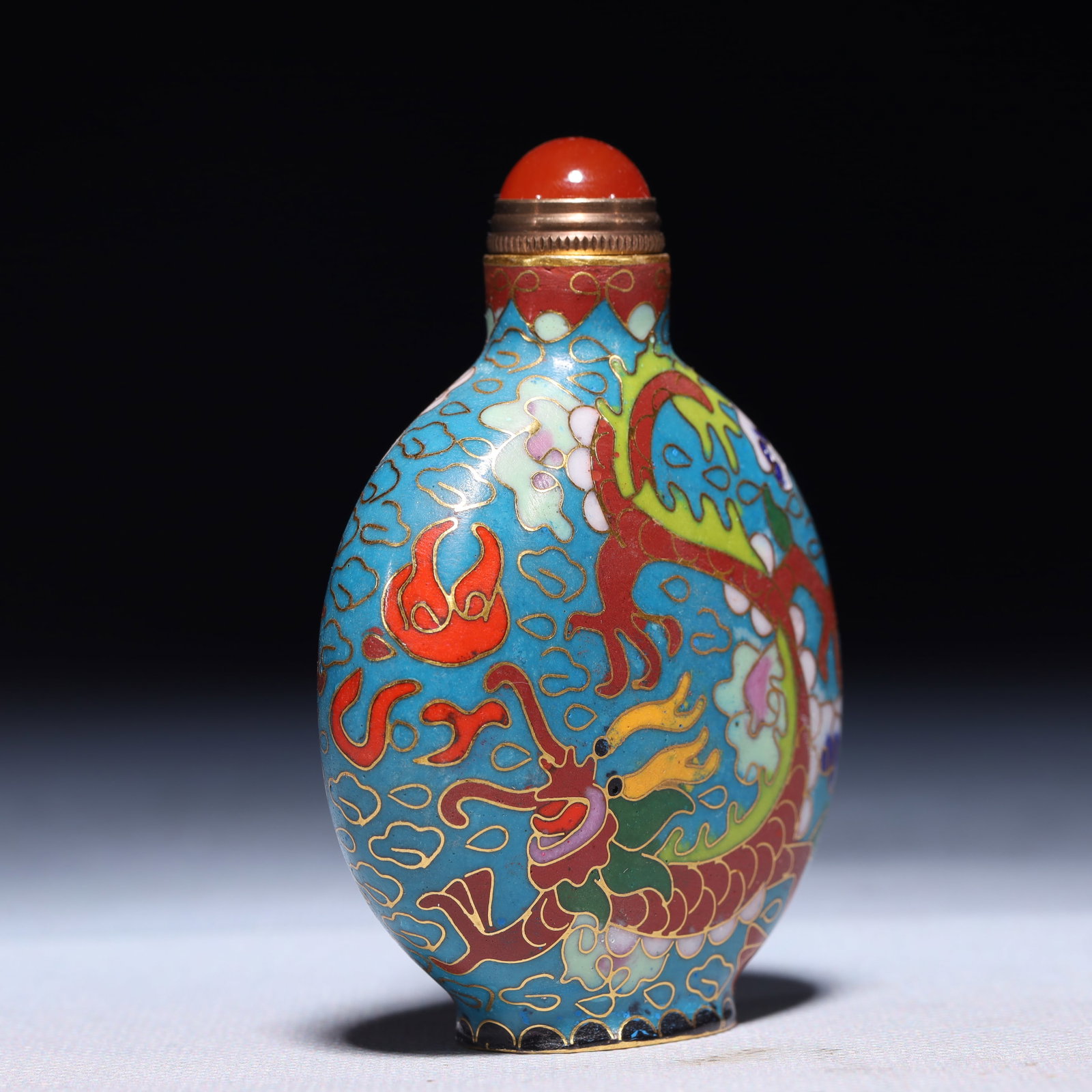 An Exquisite Cloisonne Auspicious Cloud and Dragon Pattern Snuff Bottle - 4