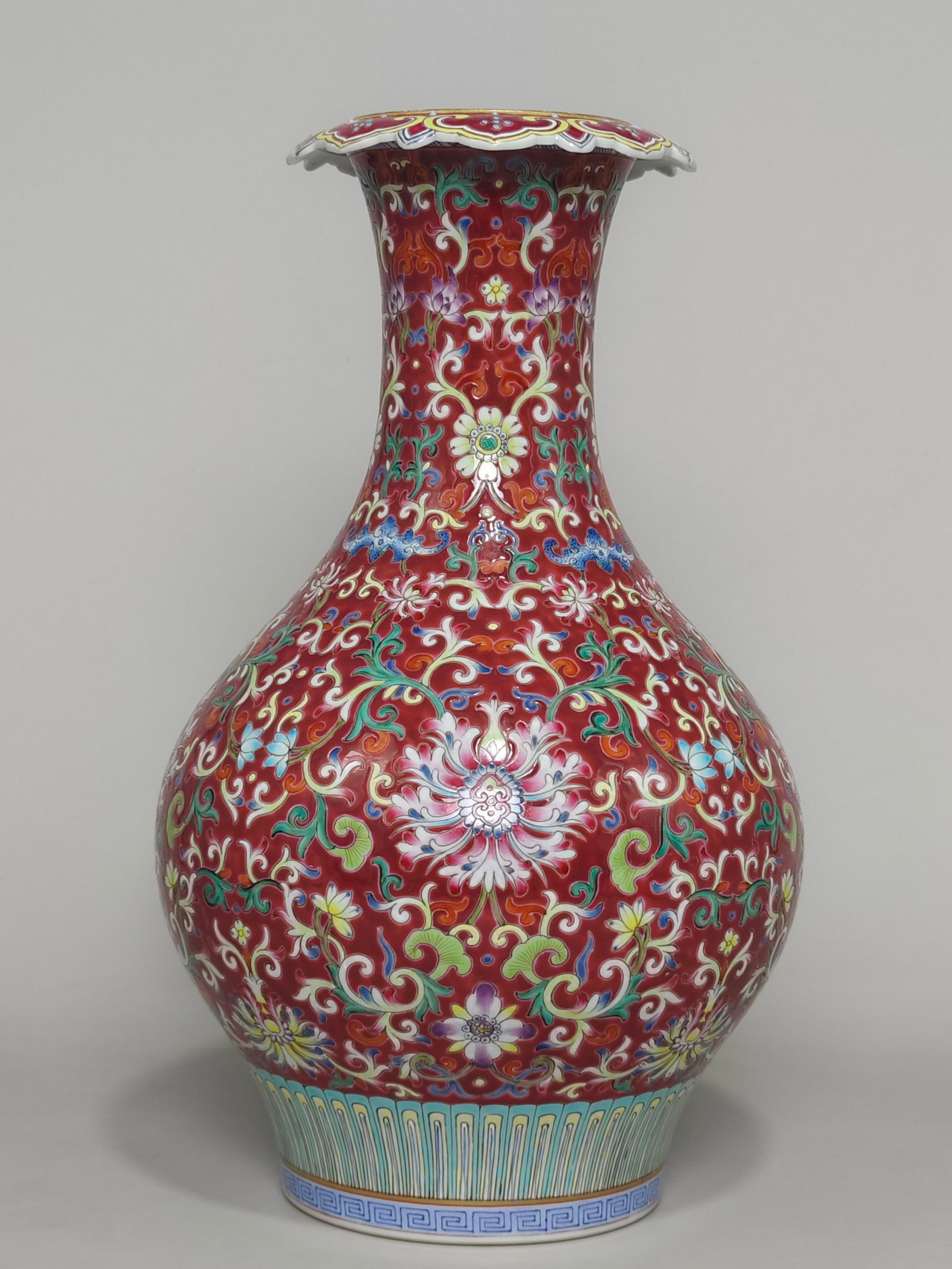 A Rare Famille-Rose Ruby Red-Glazed Lotus Pattern Vase (1 of 9)