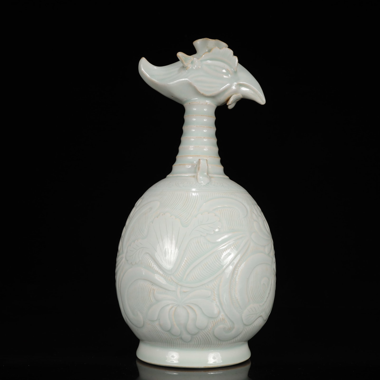 A Rare Ding yao Lotus Pattern Phoenix-Headed Vase: A Rare Ding yao Lotus Pattern Phoenix-Headed Vase,Song Dynasty, China,Size:5.9inx5.9inx11.8in,Weight:1150g