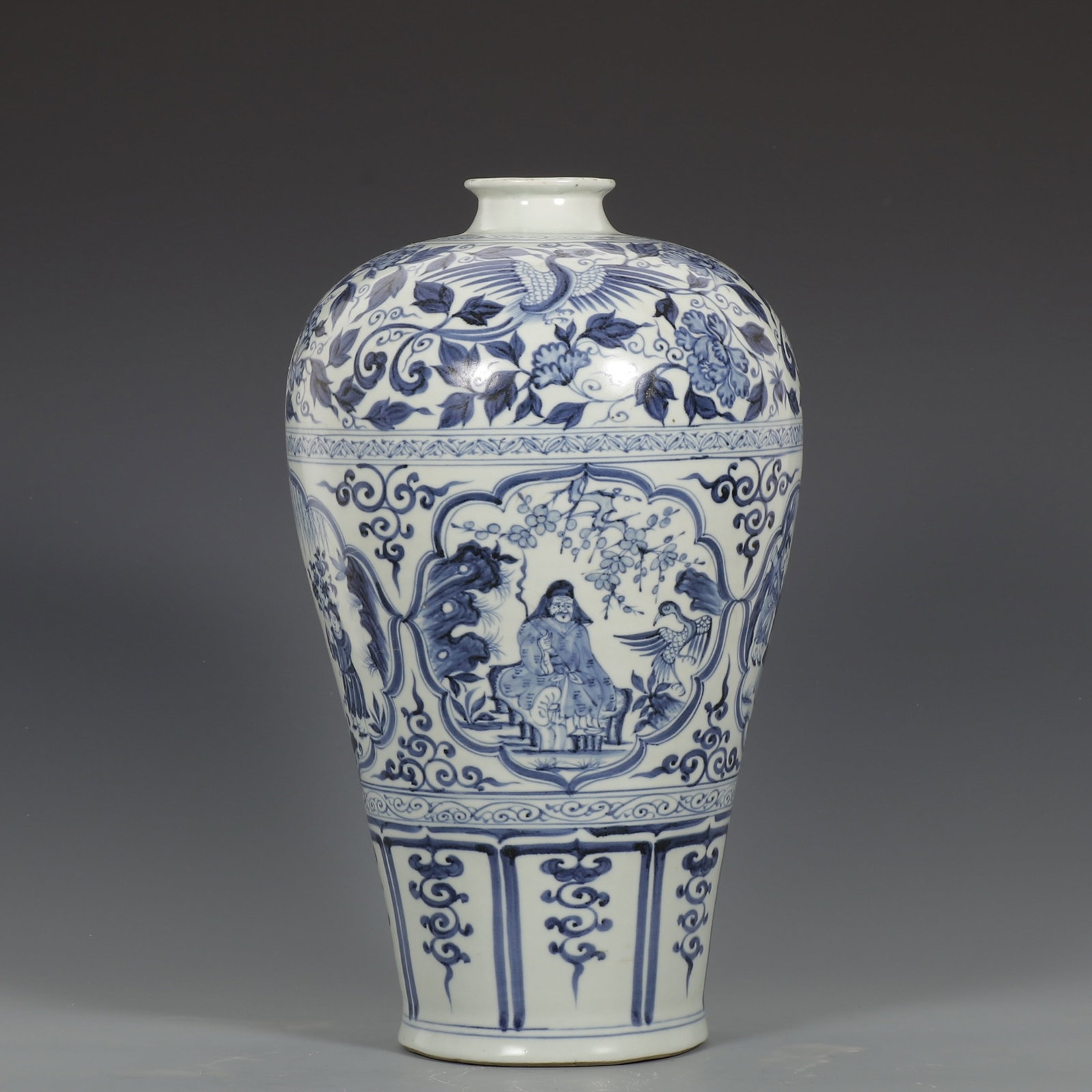 A Rare Blue and White Character and Story Pattern Vase: A Rare Blue and White Character and Story Pattern Vase,Yuan Dynasty,China,Size:14.8inx8.3in 青花人物故事纹瓶,中国元代