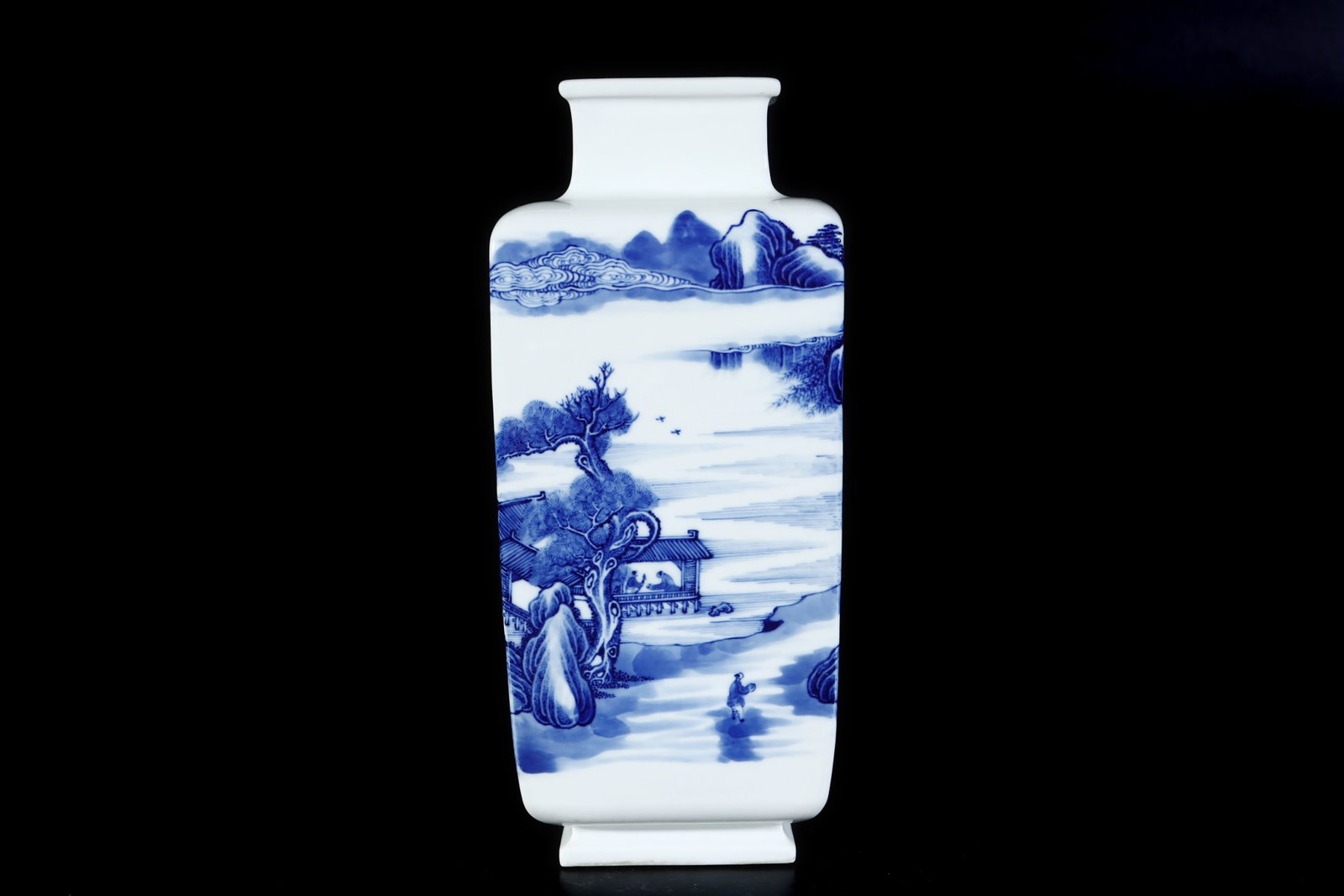 An Exquisite Blue and White Landscape and Figure Pattern Vase: An Exquisite Blue and White Landscape and Figure Pattern Vase,Qing Dynasty,China,Yongzheng Six-character Mark,Size:12.2inx5.3in