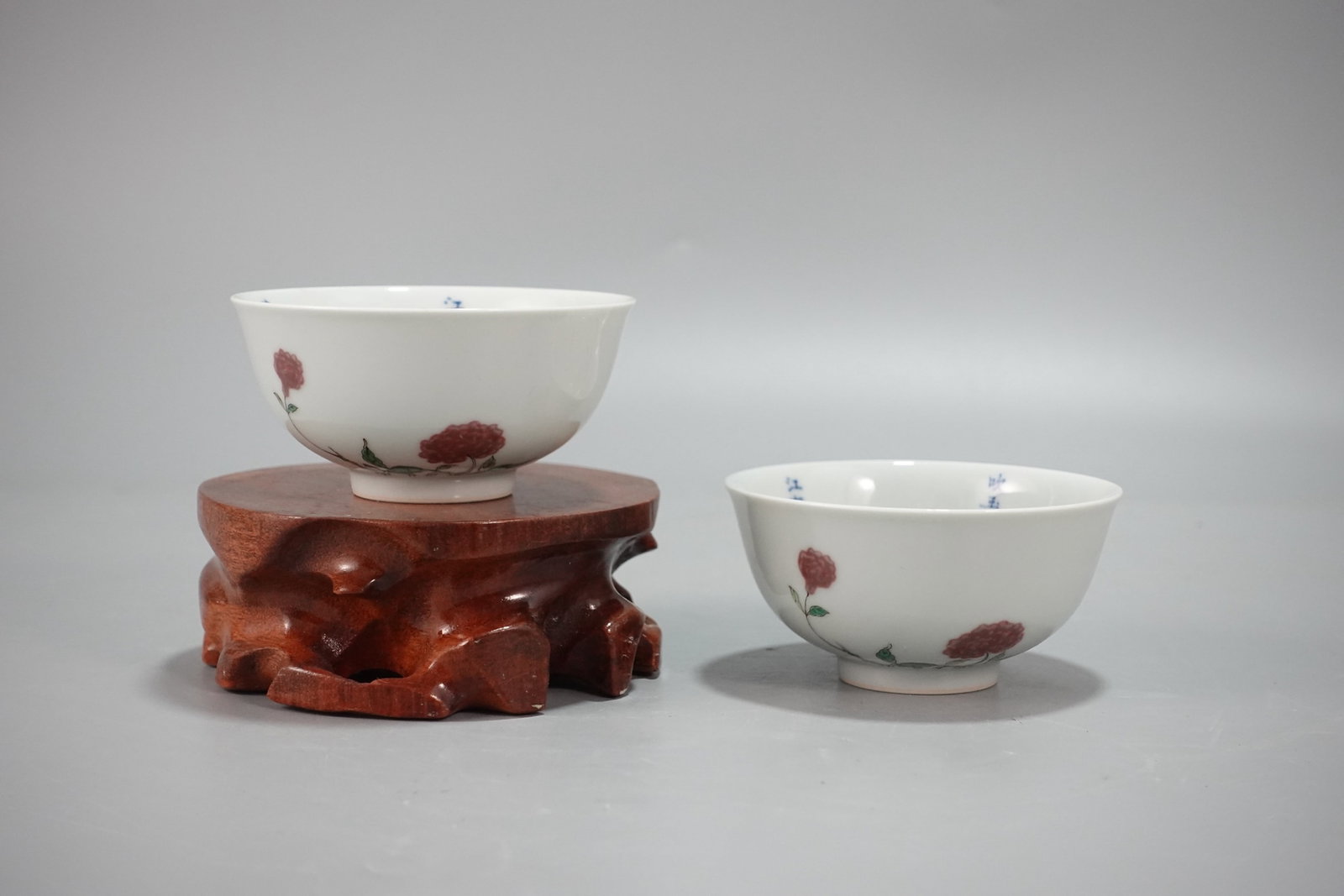 A Pair of Exquisite Underglaze-Red Jiacai Flower Pattern Cups (1 of 9)
