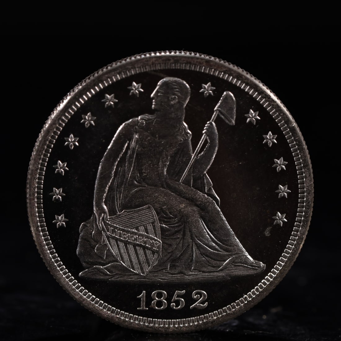USA One Dollar 1852 Coin: American coin. IN GOD WE TRUST / LIBERTY / 1852 / UNITED STATES OF AMERICA / ONE DOL. Weight:26.9g.