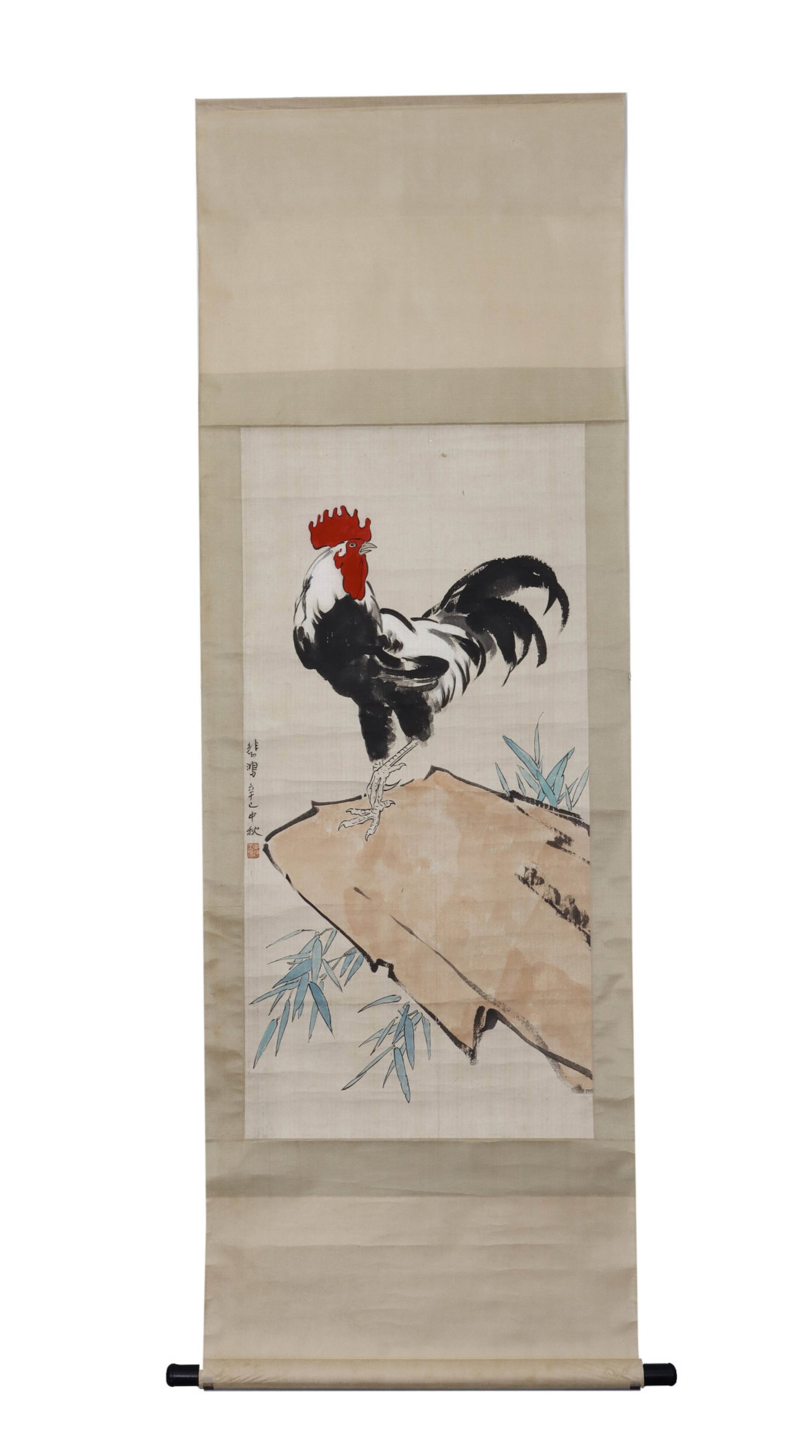 A Chinese Vertical Scroll Ink Painting of Rooster on Paper (1 of 9)