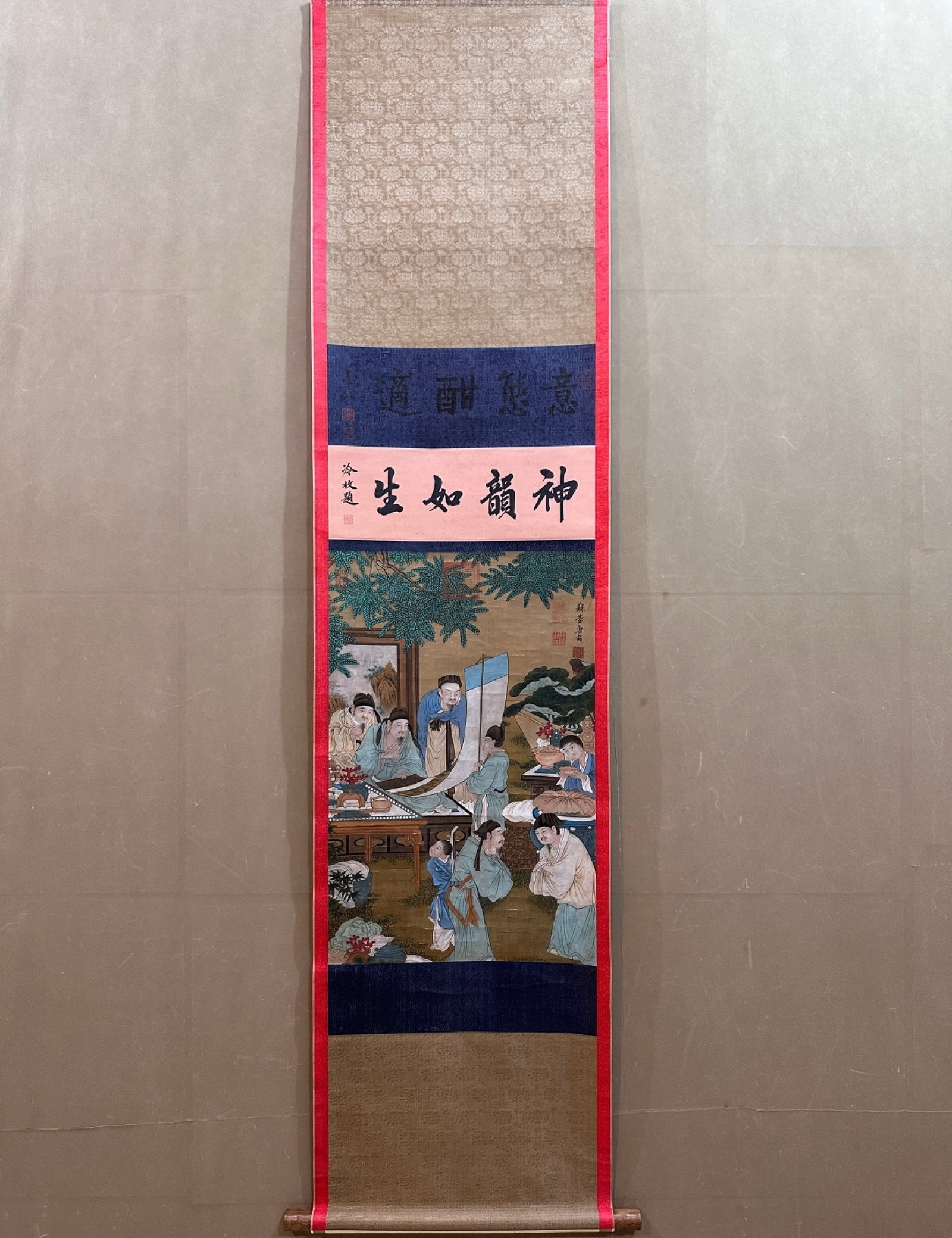 A Chinese Vertical Scroll Ink Painting of Figure on Paper: A Chinese Vertical Scroll Ink Painting of Figure on Paper,Tang Yin,Size:17.7inx27.2in 一幅中国水墨人物画立轴,唐寅