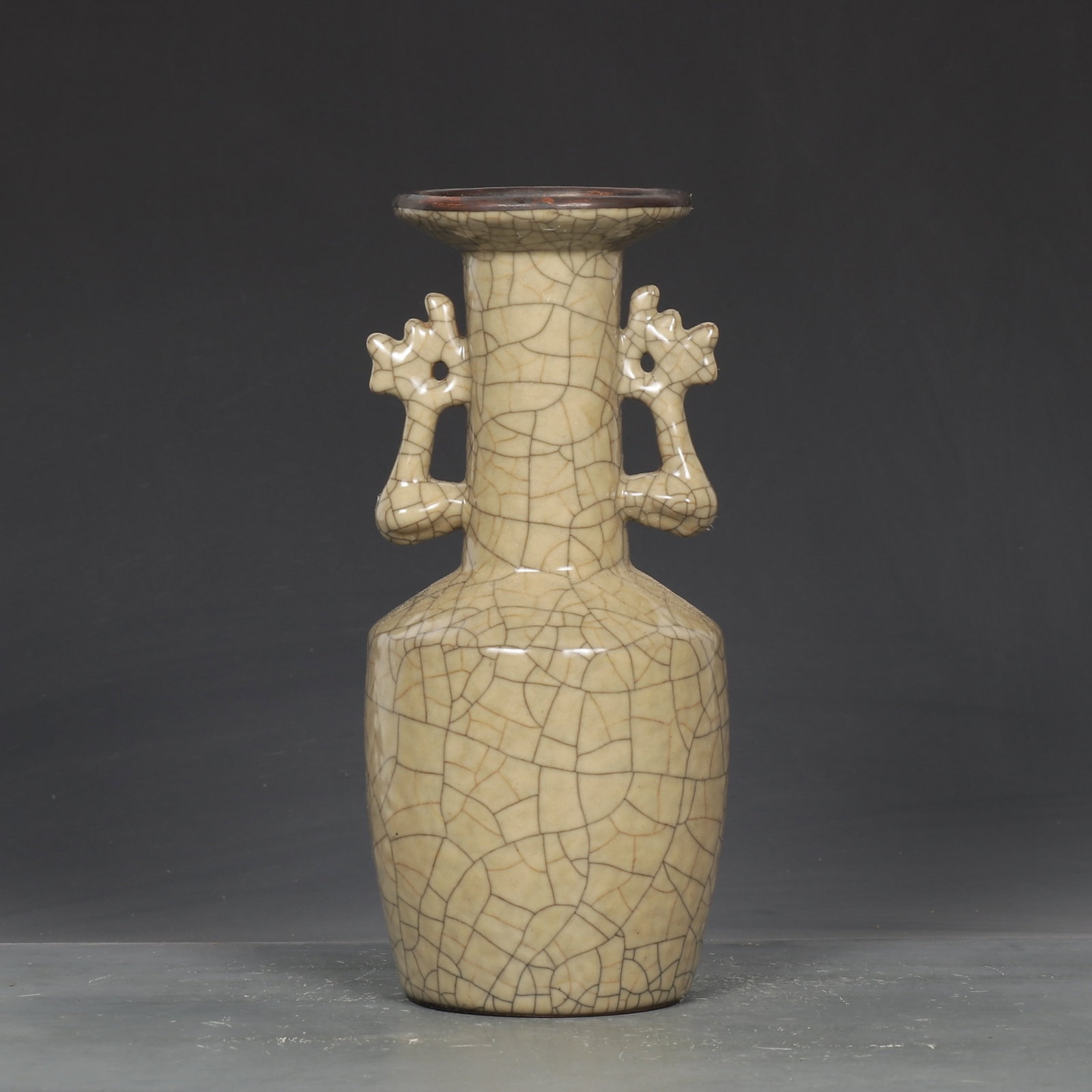 An Exquisite Ge yao Yellow Glazed Cover with Silver Double-Ears Vase,with an Imperial Poem by: An Exquisite Ge yao Yellow Glazed Cover with Silver Double-Ears Vase,with an Imperial Poem by Emperor Qianlong,Song Dynasty,China,Size:9.5inx4.5in
