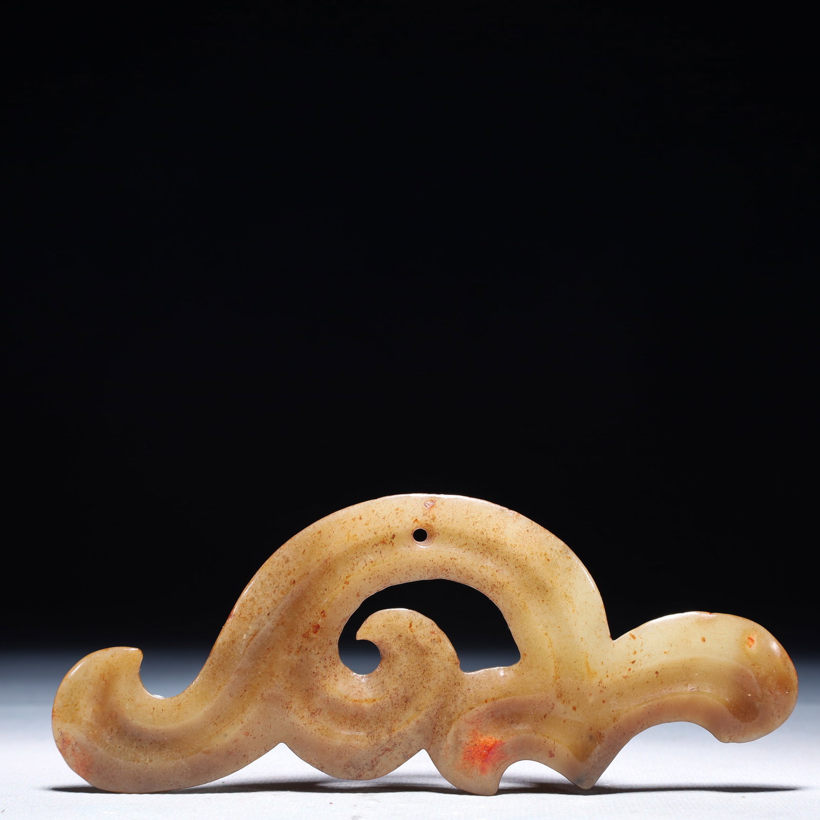 An Archaic Hongshan Culture White Jade Pendant: An Archaic Hongshan Culture White Jade Pendant,Ancient Time,China,Size:5.8inx2.4in,Weight:48.7g