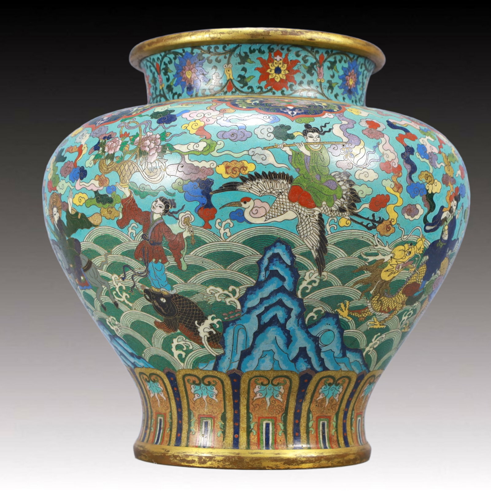 An Exquisite Cloisonne Auspicious Cloud Figure Pattern Vase - 9