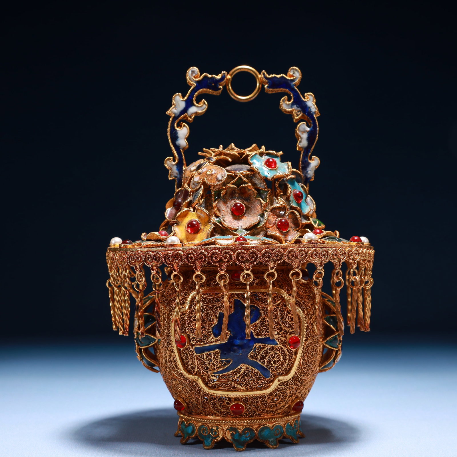 An Exquisite Filigree and Gilding Flower Pattern Flower Basket,Inlaid Gems (1 of 11)