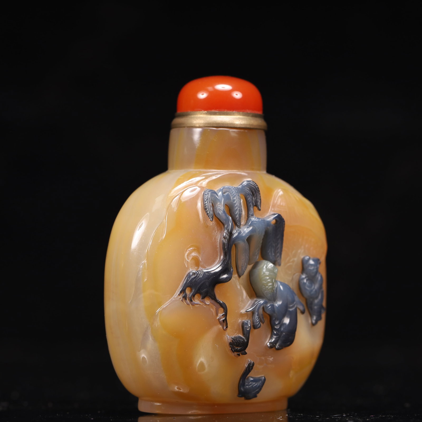 An Exquisite Agate Figure and Goose Pattern Snuff Bottle - 3